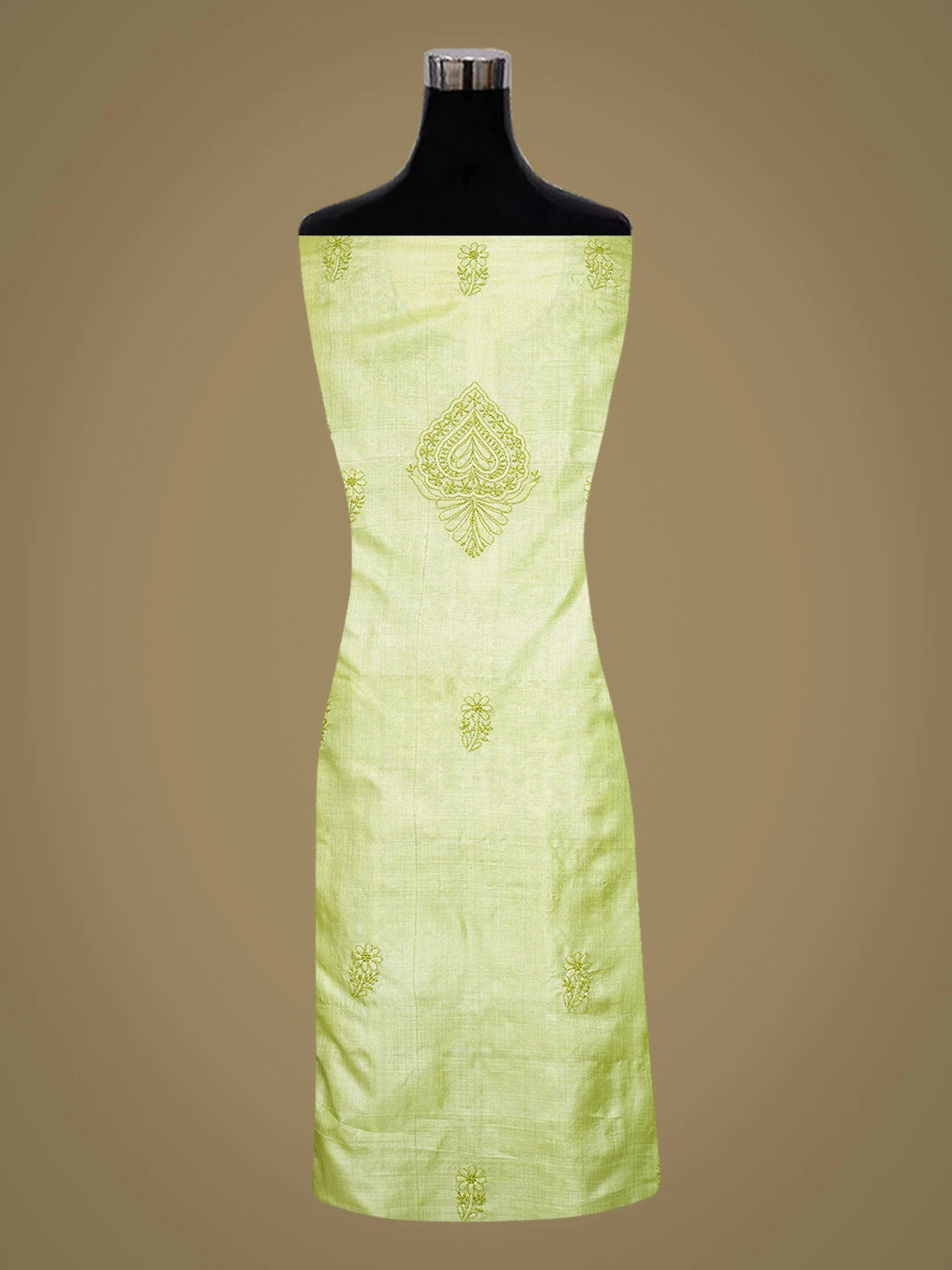 Ada Hand Embroidered Apple Green Silk Lucknowi Chikankari Unstitched Suit Piece 01A815902