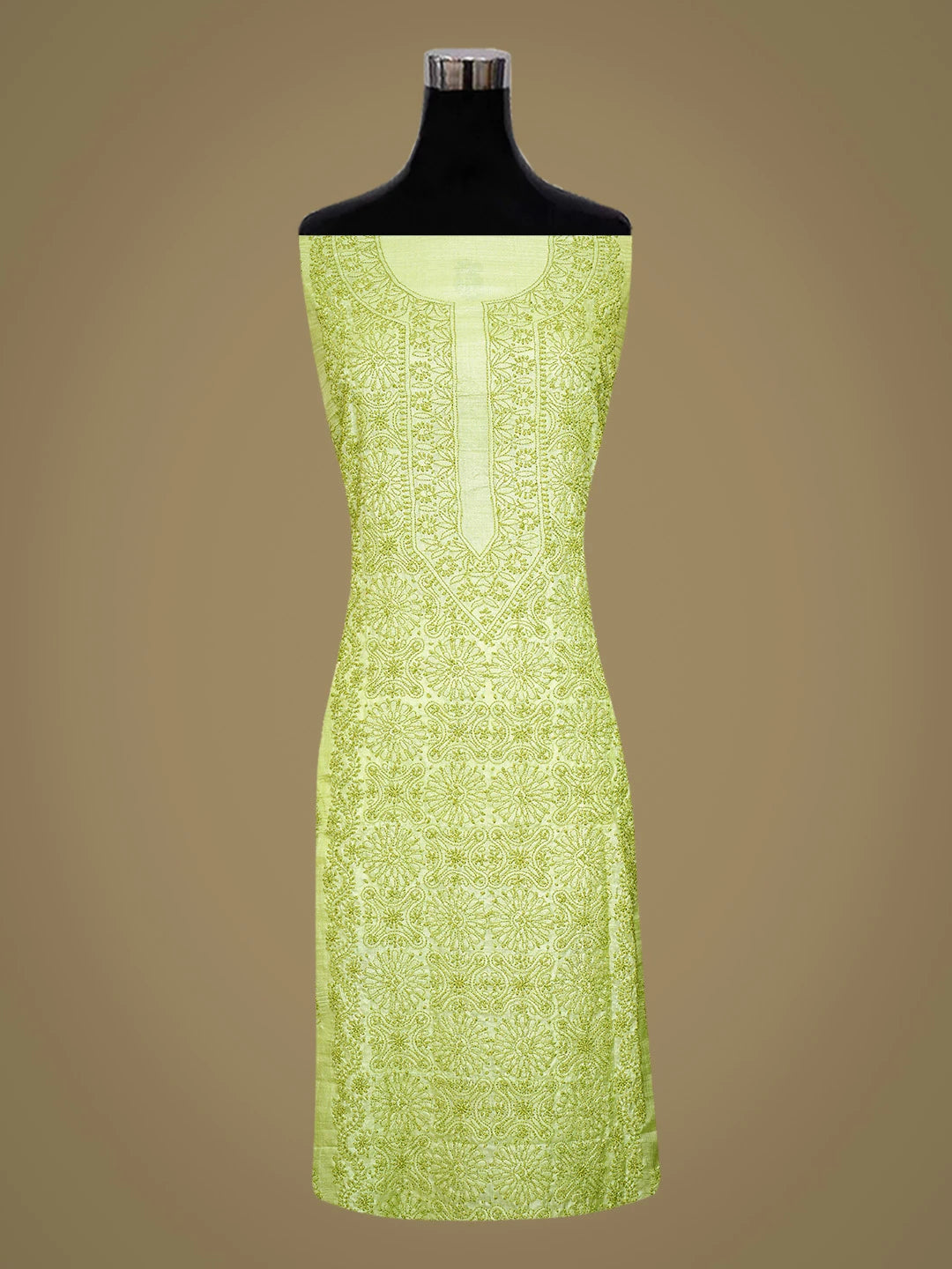 Ada Hand Embroidered Apple Green Silk Lucknowi Chikankari Unstitched Suit Piece 01A815902