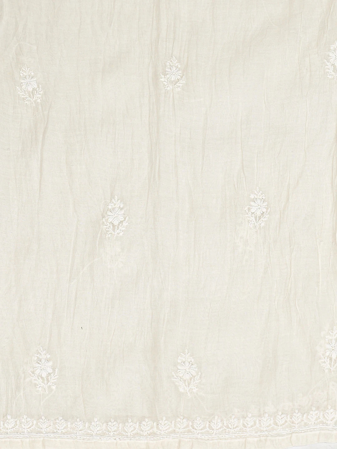 Ada Hand Embroidered White Chanderi Lucknowi Chikankari Semi-Stitched Kurta Dupatta Set With Pearl Work 01A757023