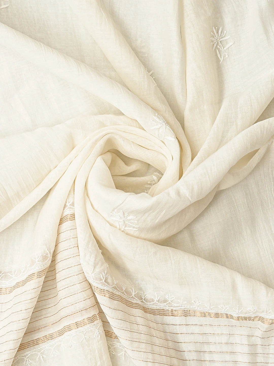 Ada Hand Embroidered White Chanderi Lucknowi Chikankari Semi-Stitched Kurta Dupatta Set With Pearl Work 01A757023
