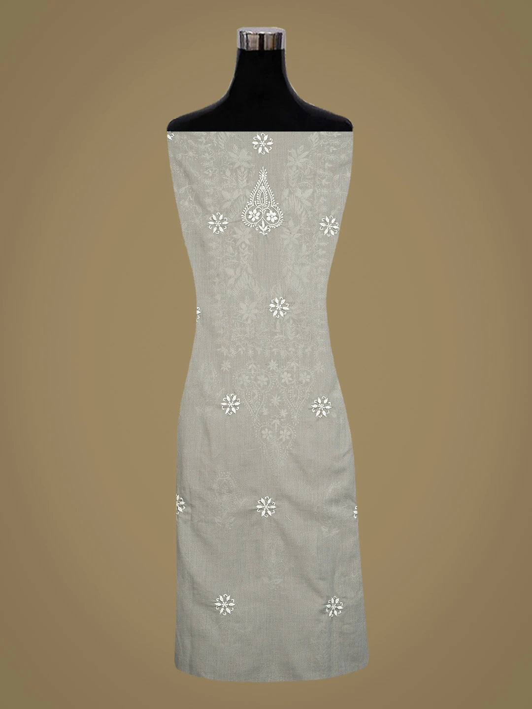 Ada Hand Embroidered Grey Cotton Lucknowi Chikankari Semi-Stitched Kurta Dupatta Set 01A832334
