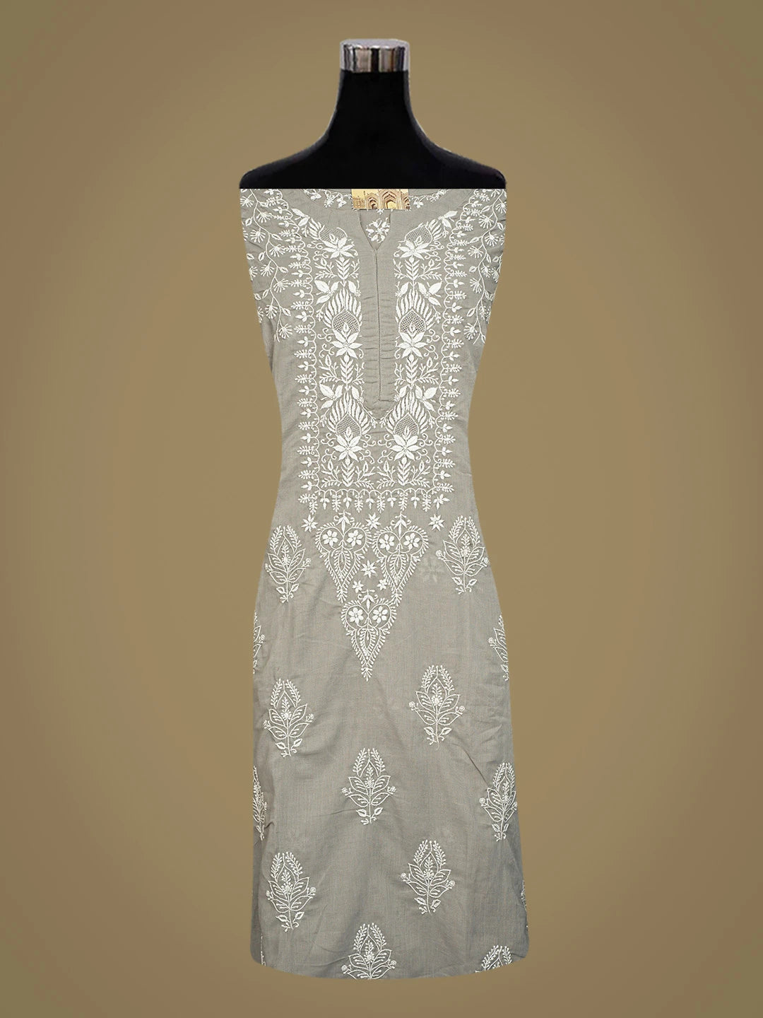 Ada Hand Embroidered Grey Cotton Lucknowi Chikankari Semi-Stitched Kurta Dupatta Set 01A832334