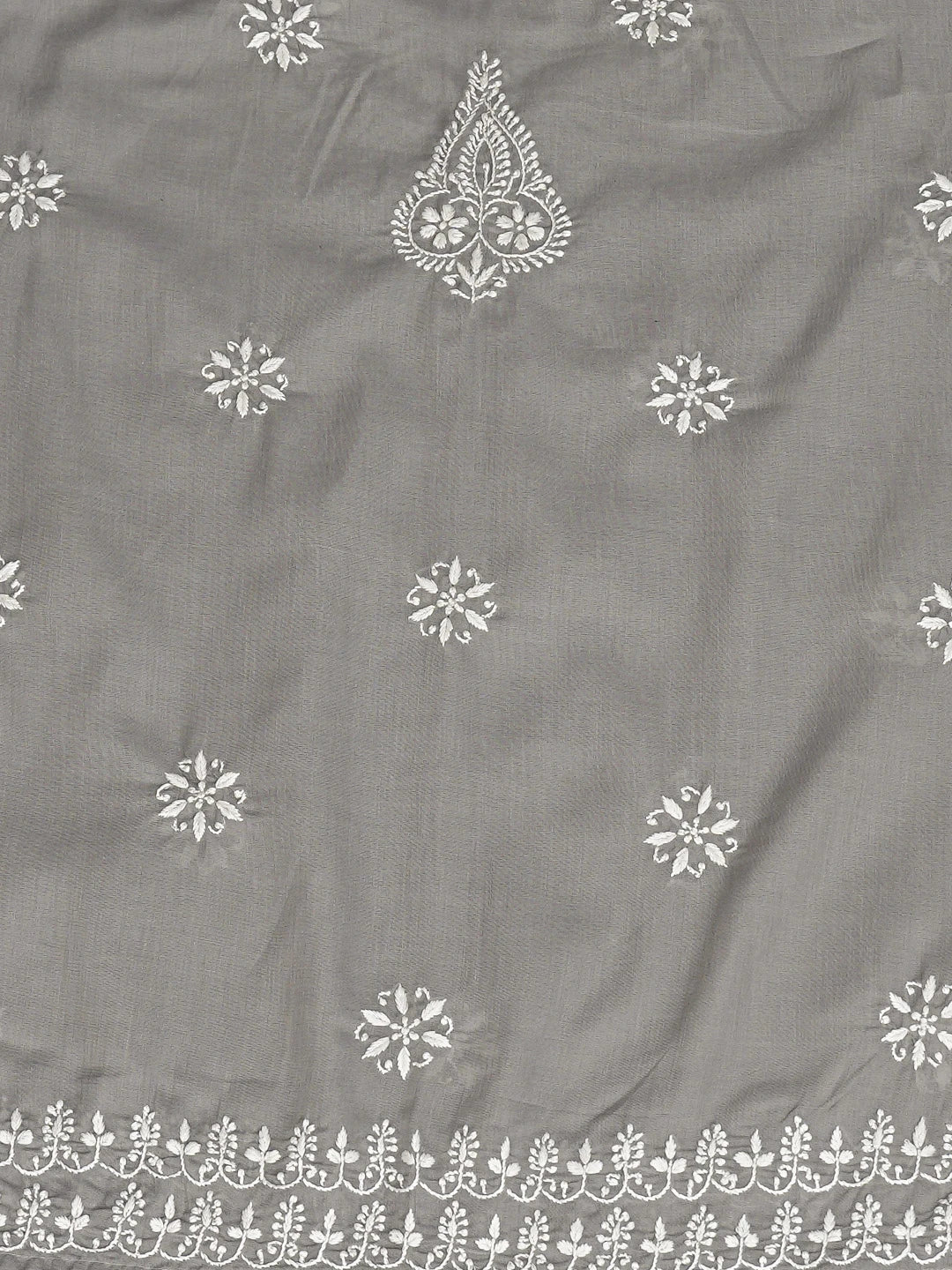 Ada Hand Embroidered Grey Cotton Lucknowi Chikankari Semi-Stitched Kurta Dupatta Set 01A832334