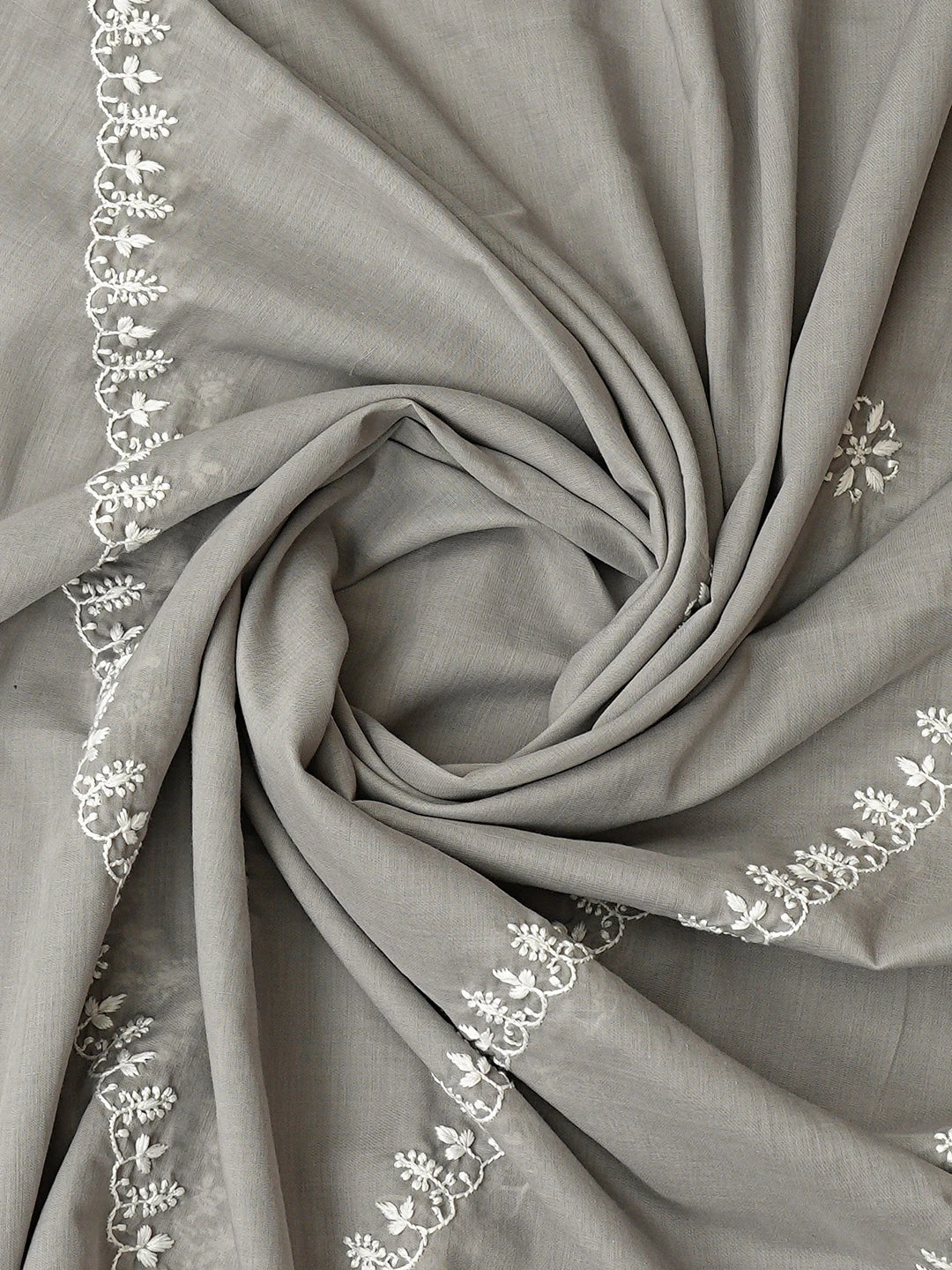 Ada Hand Embroidered Grey Cotton Lucknowi Chikankari Semi-Stitched Kurta Dupatta Set 01A832334