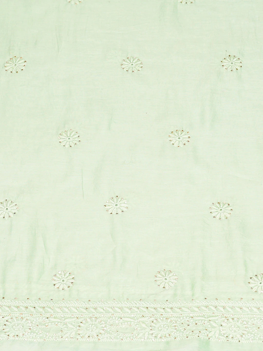 Ada Hand Embroidered Light Green Chanderi Lucknowi Chikankari Unstitched Kurta Dupatta Set With Mukaish Work 01A707514