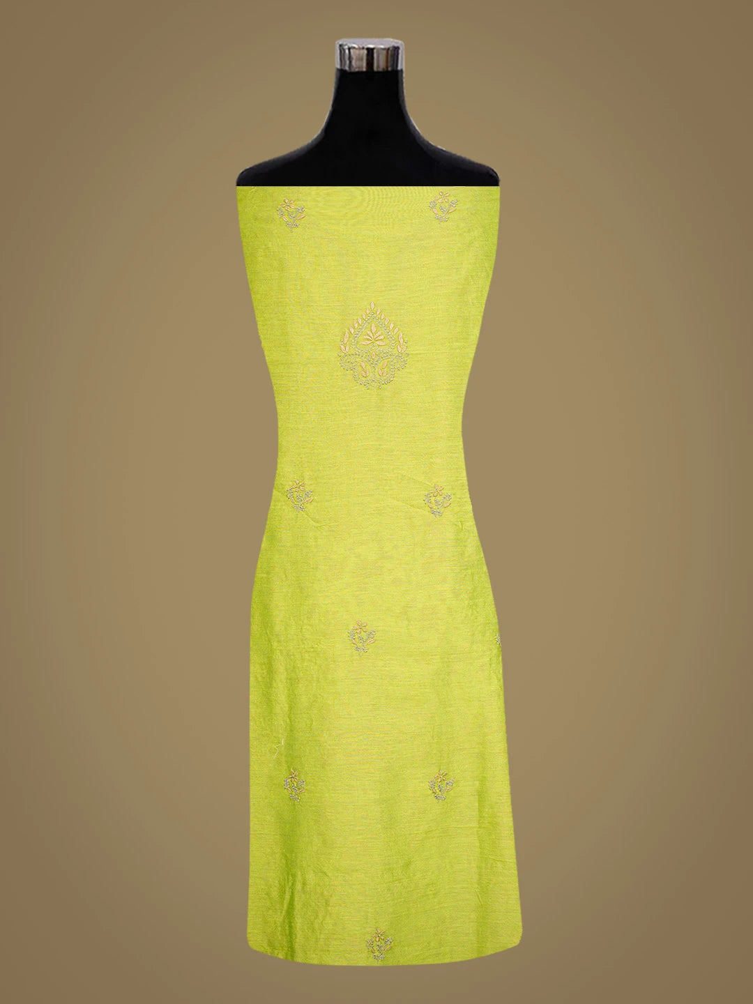 Ada Hand Embroidered Green Chanderi Lucknowi Chikankari Unstitched Kurta Dupatta Set 01A835826