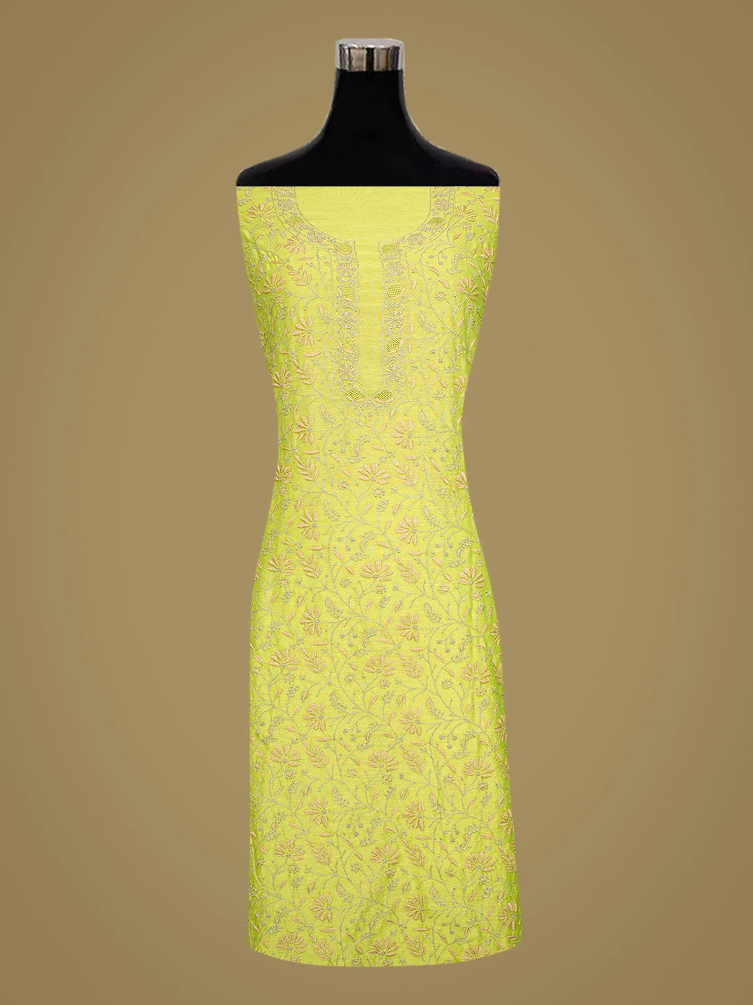 Ada Hand Embroidered Green Chanderi Lucknowi Chikankari Unstitched Kurta Dupatta Set 01A835826