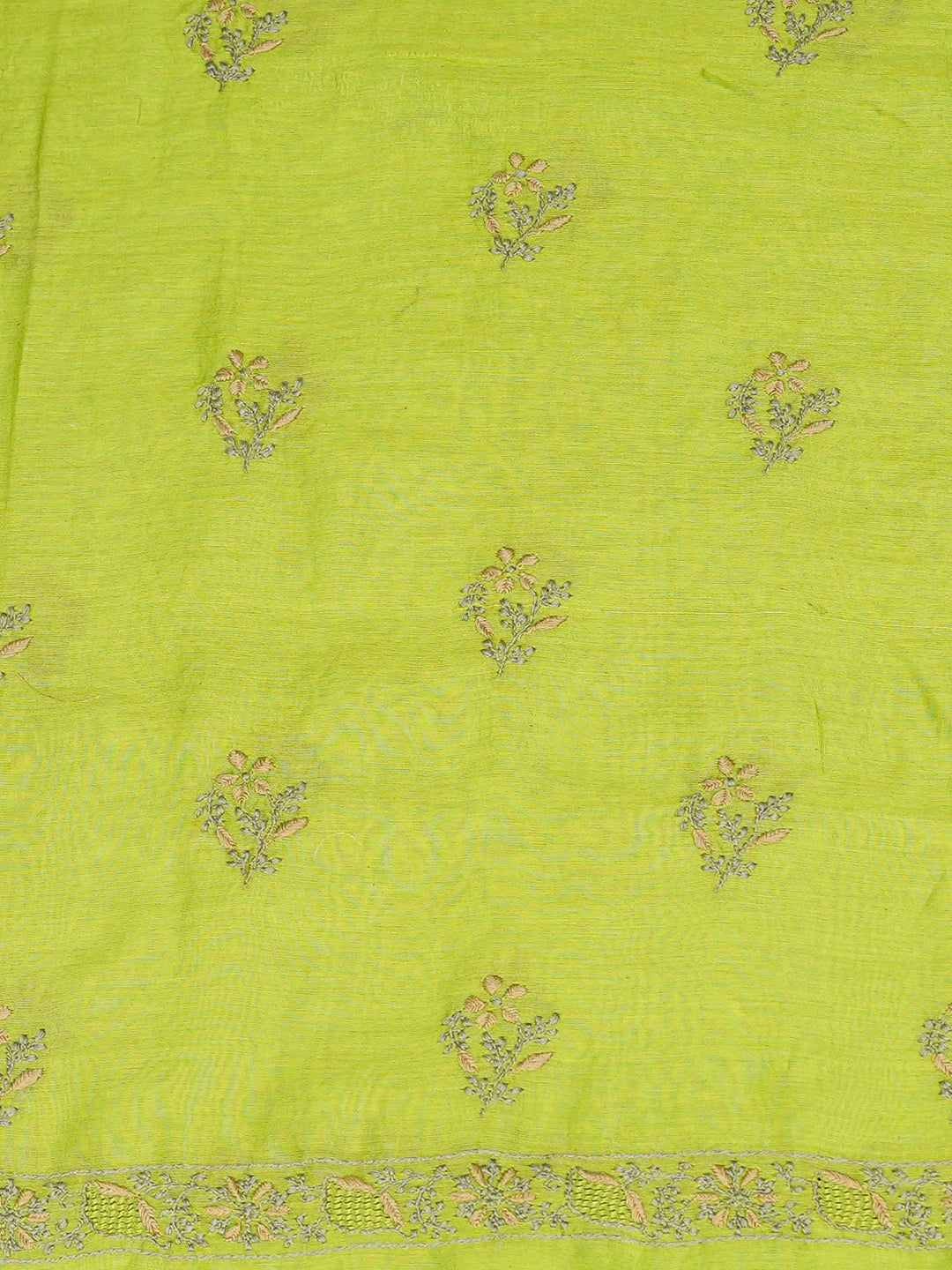 Ada Hand Embroidered Green Chanderi Lucknowi Chikankari Unstitched Kurta Dupatta Set 01A835826