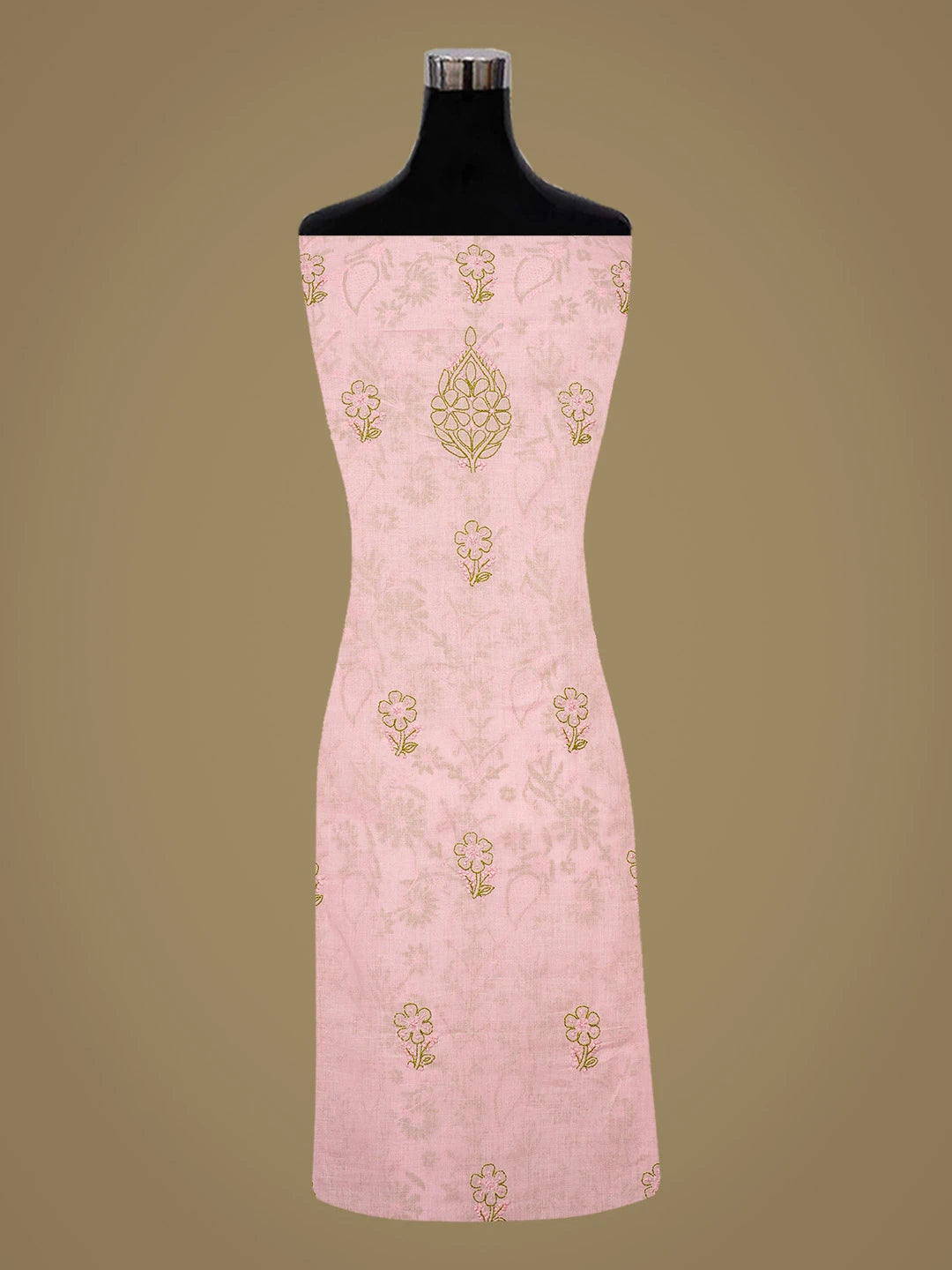 Ada Hand Embroidered Pink Cotton Lucknowi Chikankari Unstitched Suit Piece With Mukaish Work 01A839717