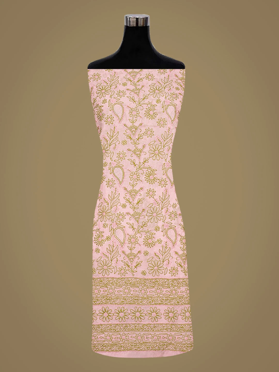 Ada Hand Embroidered Pink Cotton Lucknowi Chikankari Unstitched Suit Piece With Mukaish Work 01A839717