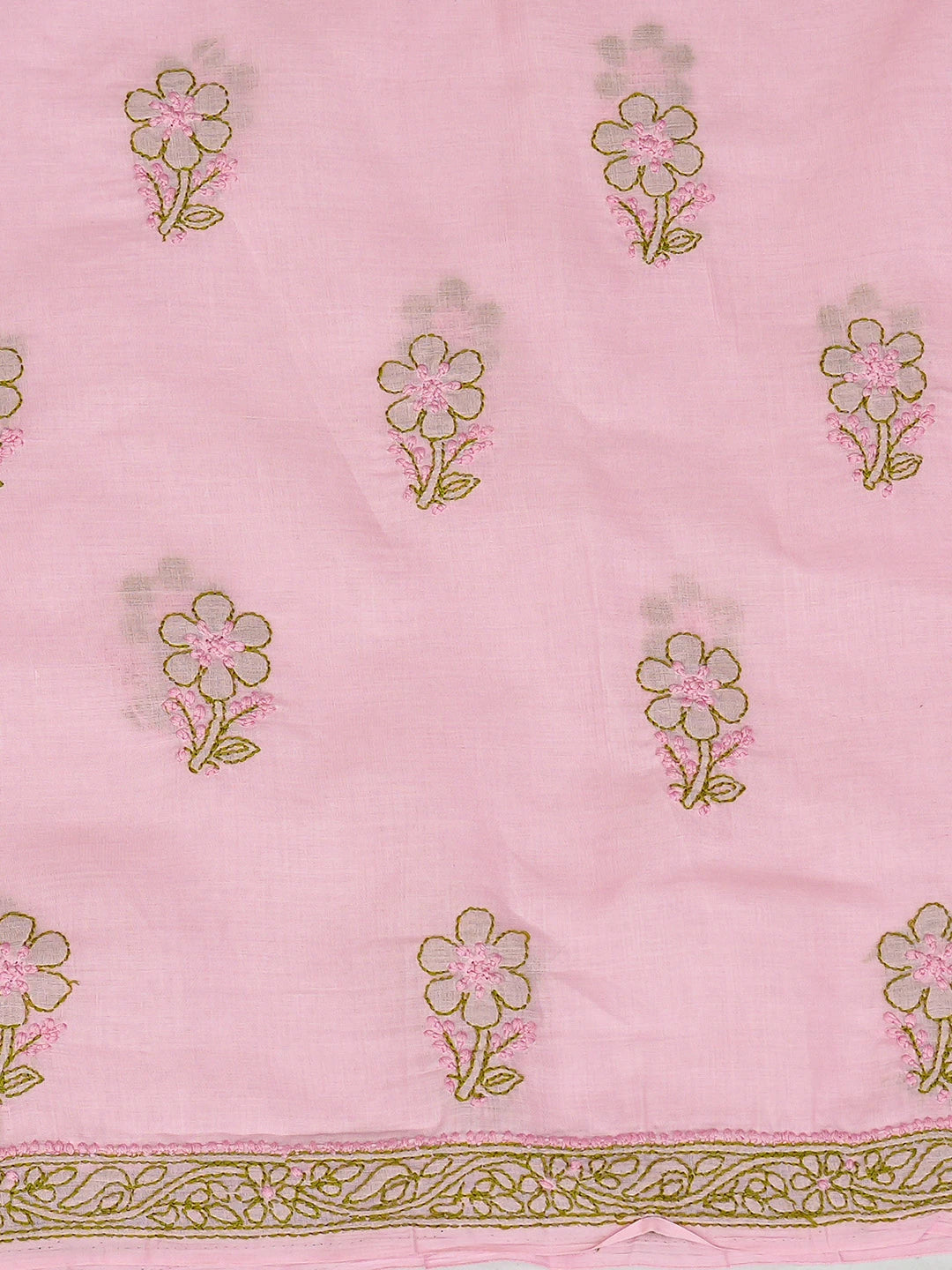 Ada Hand Embroidered Pink Cotton Lucknowi Chikankari Unstitched Suit Piece With Mukaish Work 01A839717