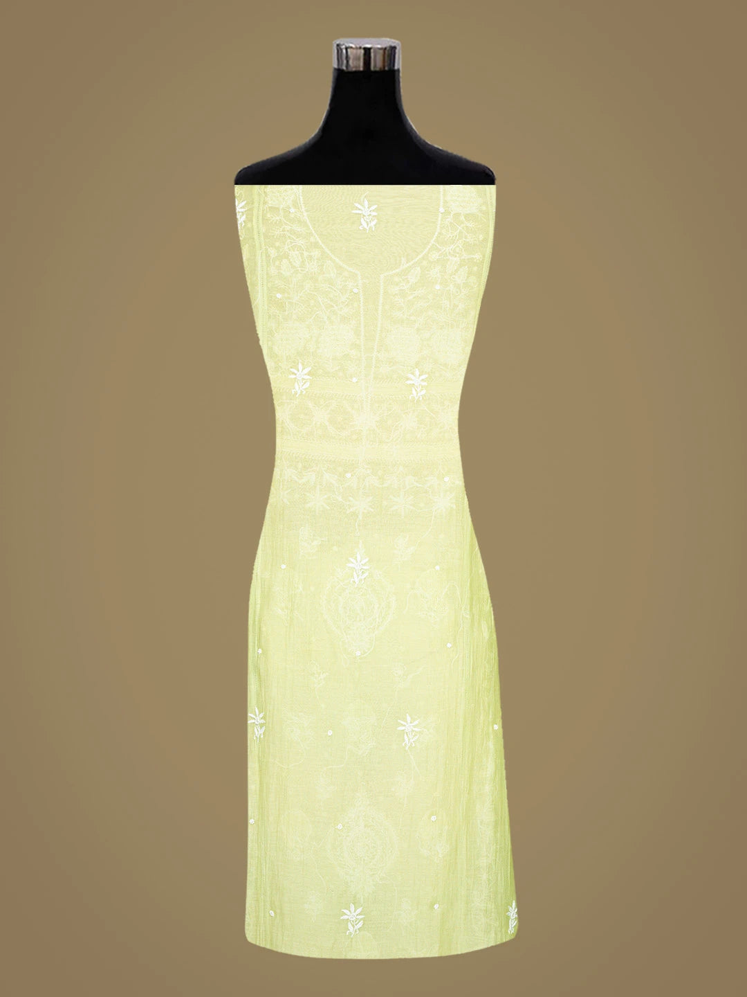 Ada Hand Embroidered Lime Green Chanderi Lucknowi Chikankari Semi-Stitched Kurta Dupatta Set With Pearl Work 01A777465