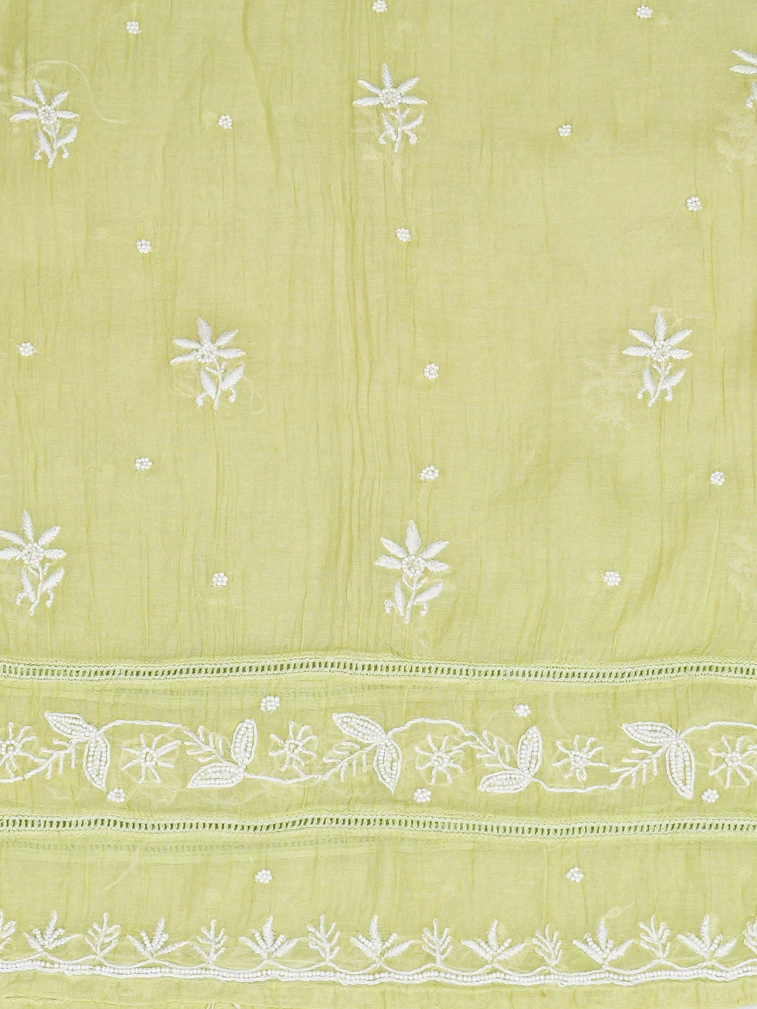Ada Hand Embroidered Lime Green Chanderi Lucknowi Chikankari Semi-Stitched Kurta Dupatta Set With Pearl Work 01A777465