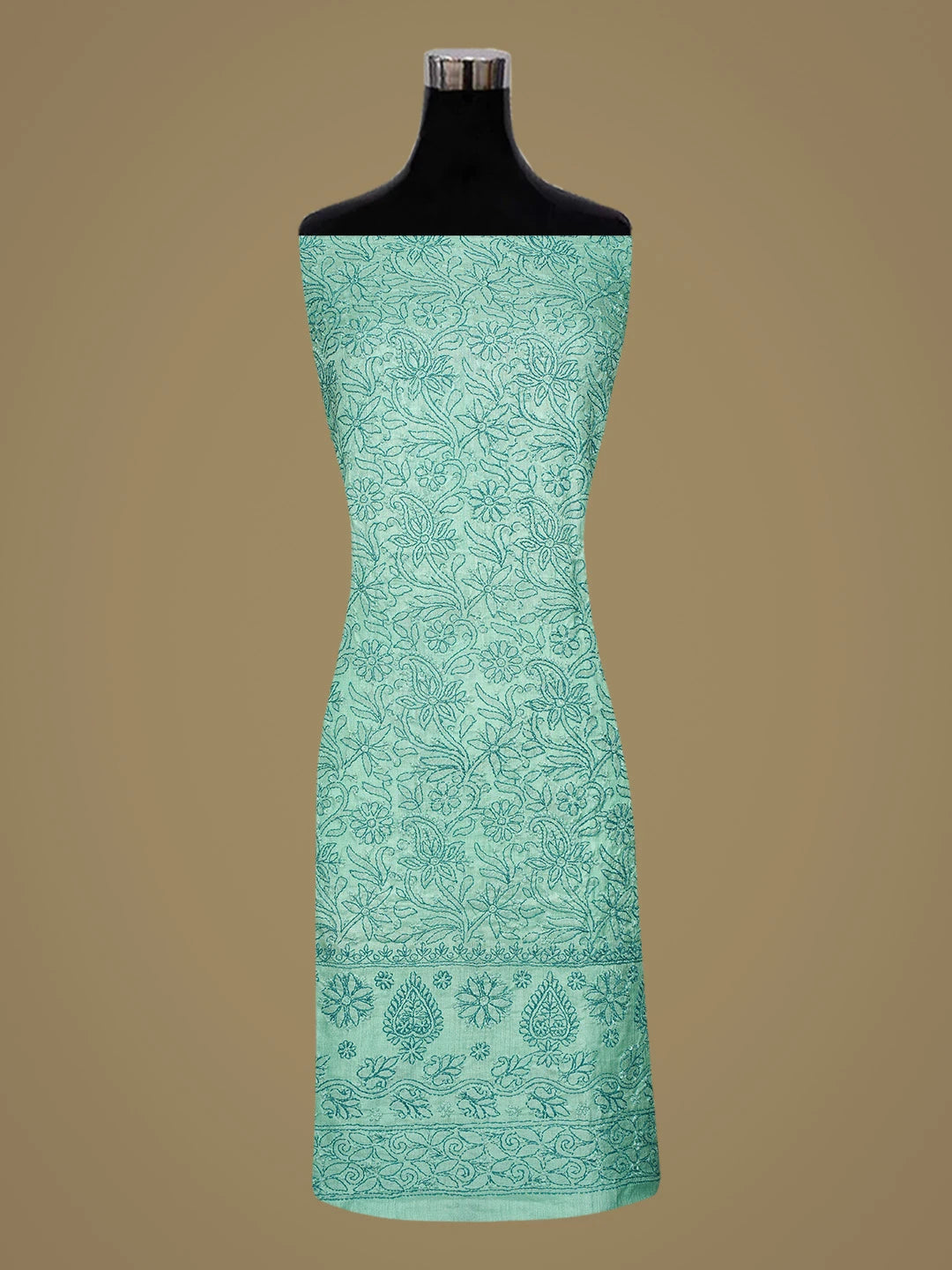 Ada Hand Embroidered Sea Green Silk Lucknowi Chikankari Unstitched Suit Piece 01A774736