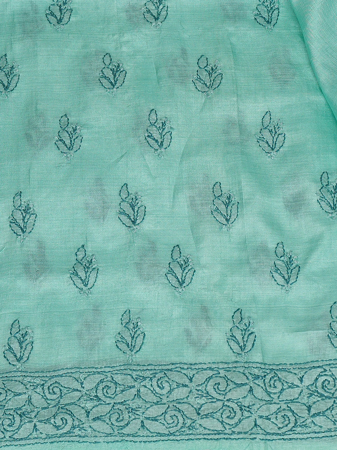 Ada Hand Embroidered Sea Green Silk Lucknowi Chikankari Unstitched Suit Piece 01A774736