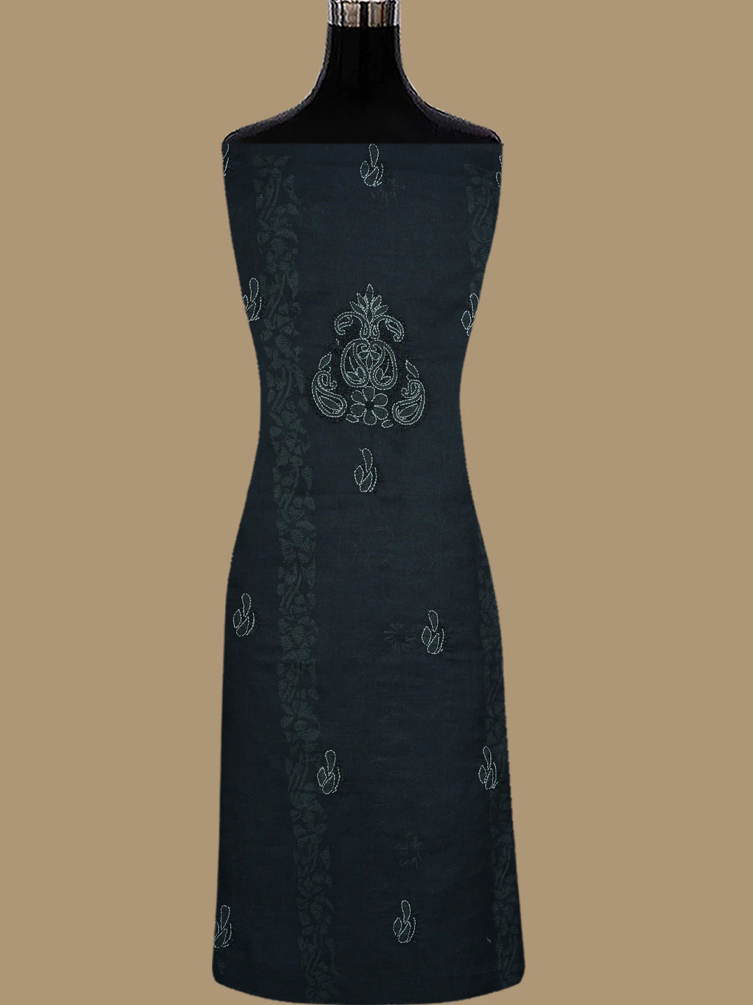 Ada Hand Embroidered Black and Ash Grey Cotton Lucknowi Chikankari Unstitched Suit Piece 01A845171