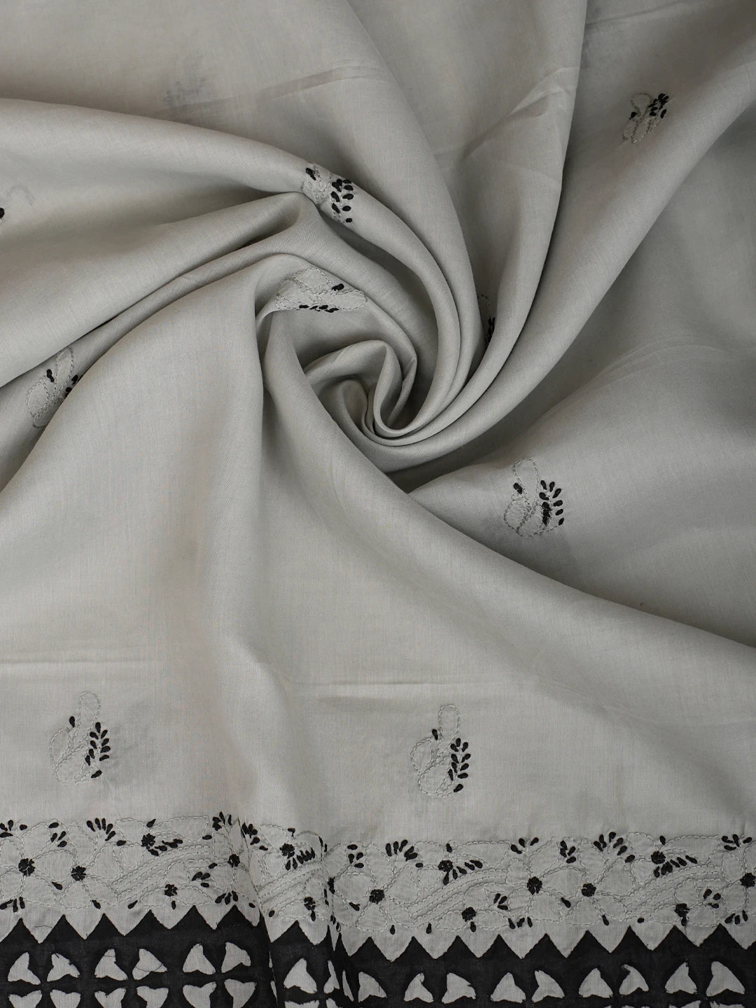 Ada Hand Embroidered Black and Ash Grey Cotton Lucknowi Chikankari Unstitched Suit Piece 01A845171