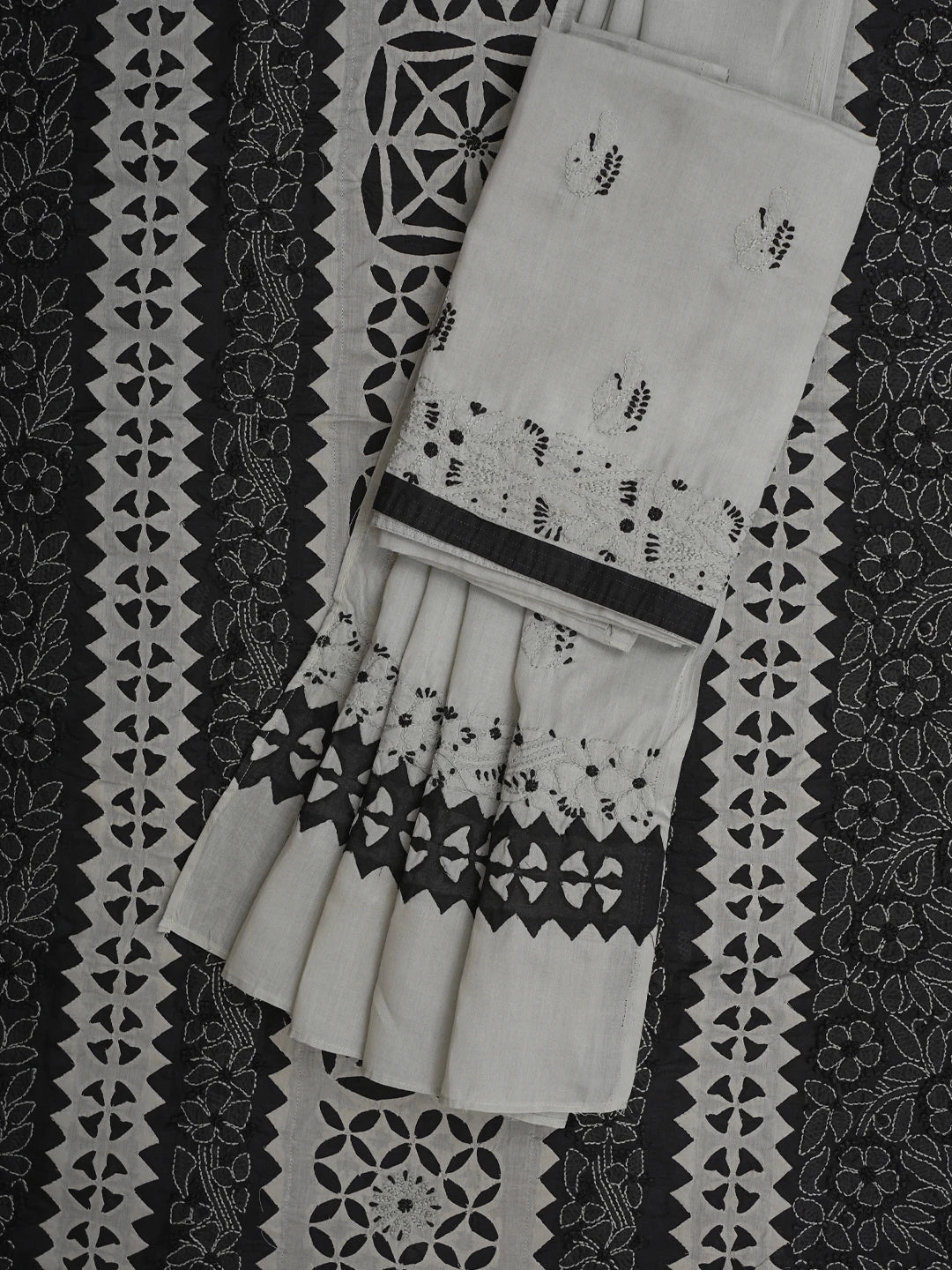 Ada Hand Embroidered Black and Ash Grey Cotton Lucknowi Chikankari Unstitched Suit Piece 01A845171