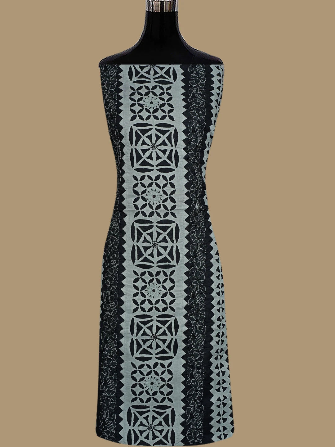 Ada Hand Embroidered Black and Ash Grey Cotton Lucknowi Chikankari Unstitched Suit Piece 01A845171