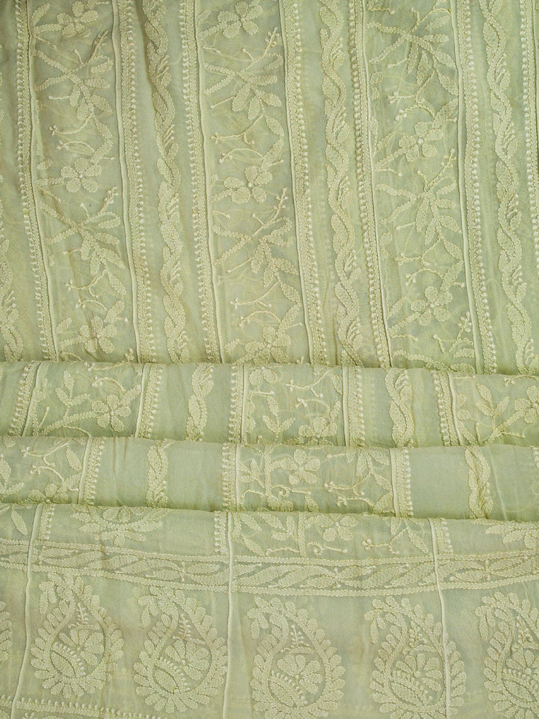 Ada Hand Embroidered Mindaro Green Viscose Georgette Lucknowi Chikankari Semi-stitched Anarkali Kurta Dupatta Set 01A807111