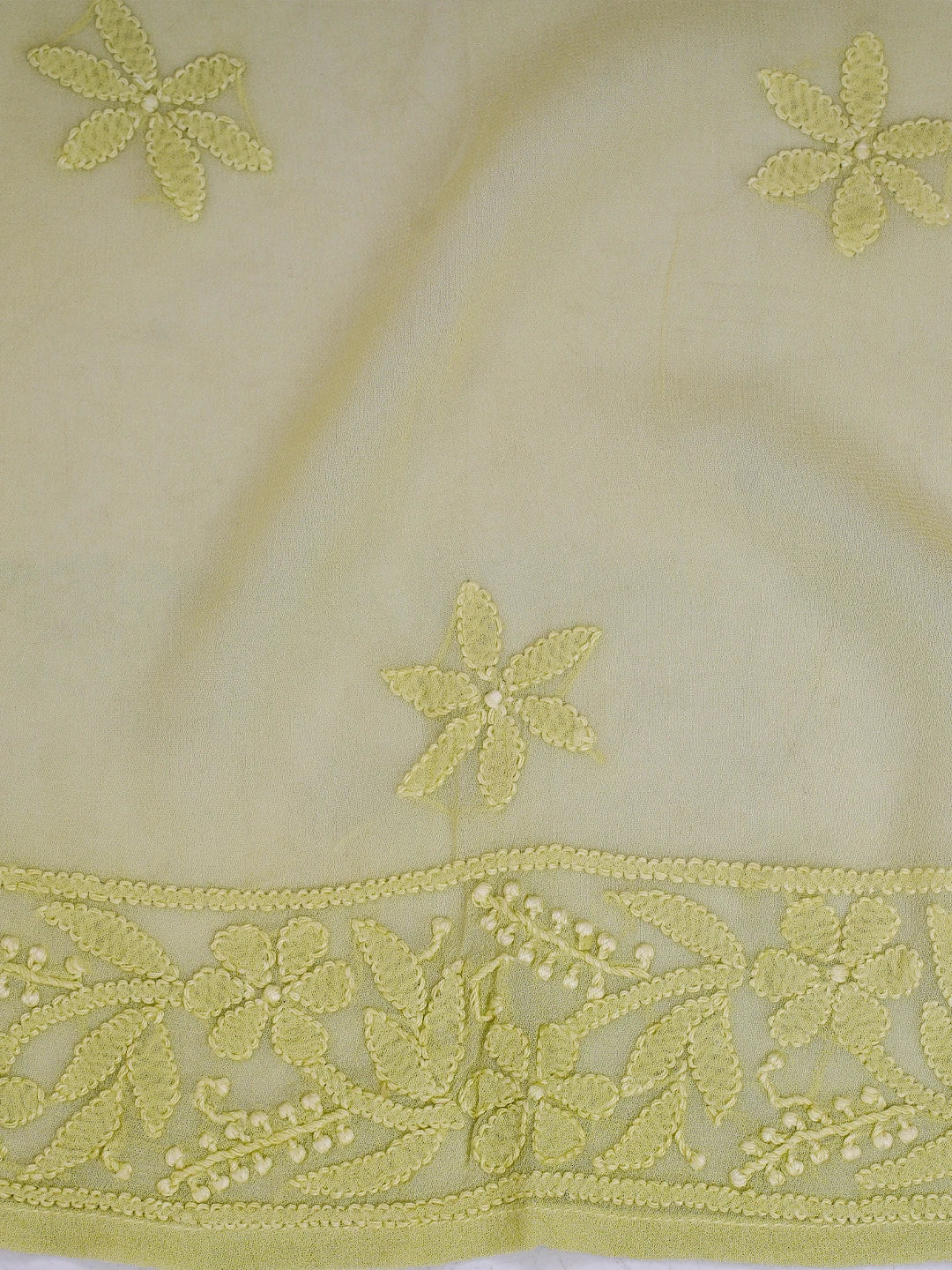 Ada Hand Embroidered Mindaro Green Viscose Georgette Lucknowi Chikankari Semi-stitched Anarkali Kurta Dupatta Set 01A807111