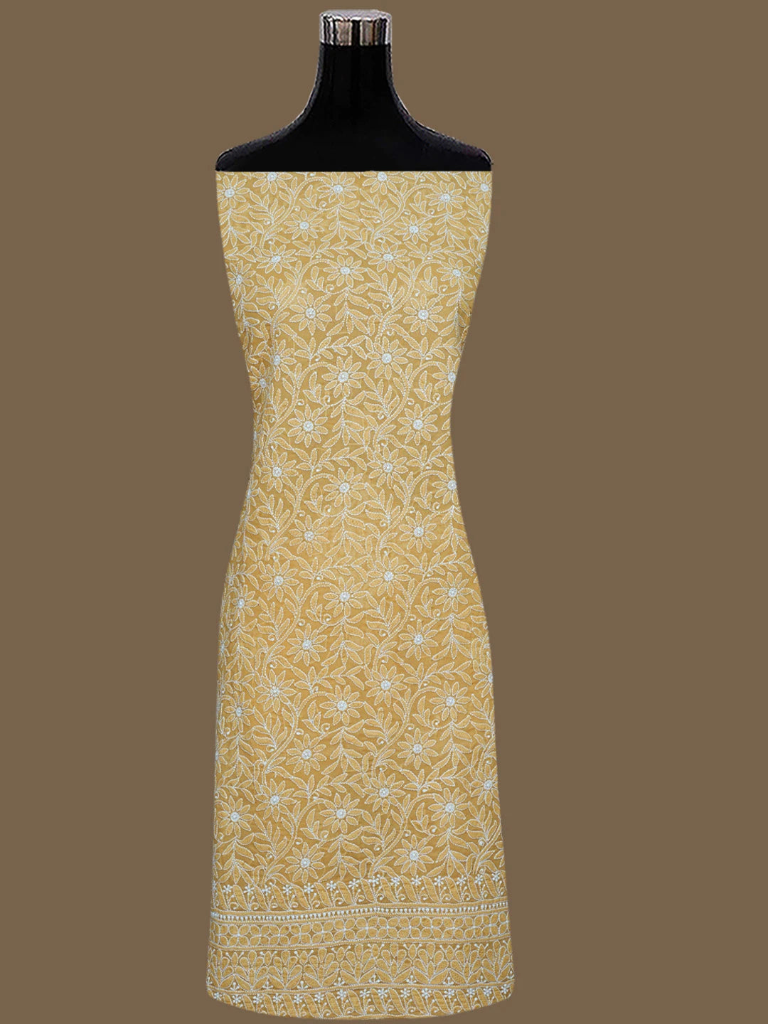 Ada Hand Embroidered Fawn Cotton Lucknowi Chikankari Unstitched Suit Piece 01A844679