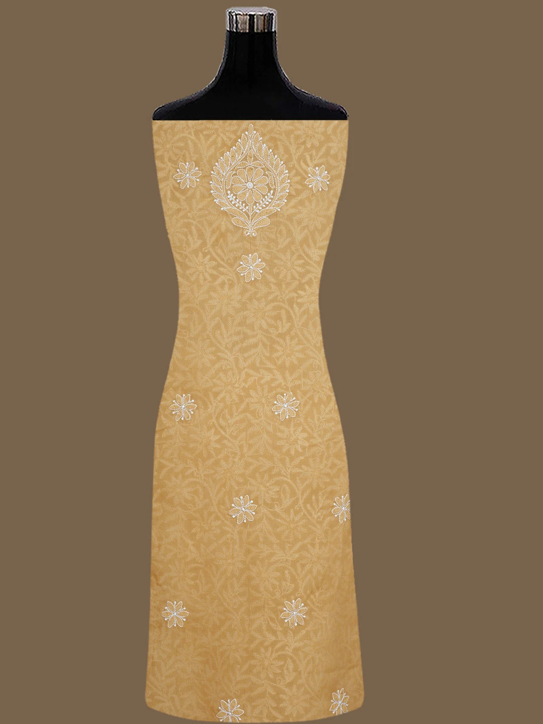 Ada Hand Embroidered Fawn Cotton Lucknowi Chikankari Unstitched Suit Piece 01A844679