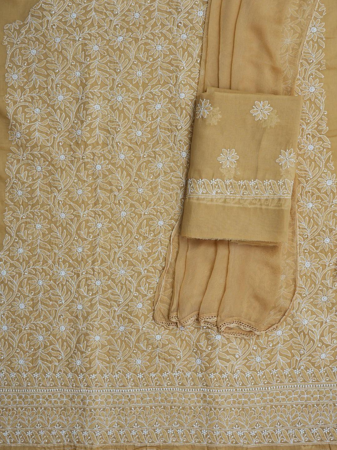 Ada Hand Embroidered Fawn Cotton Lucknowi Chikankari Unstitched Suit Piece 01A844679