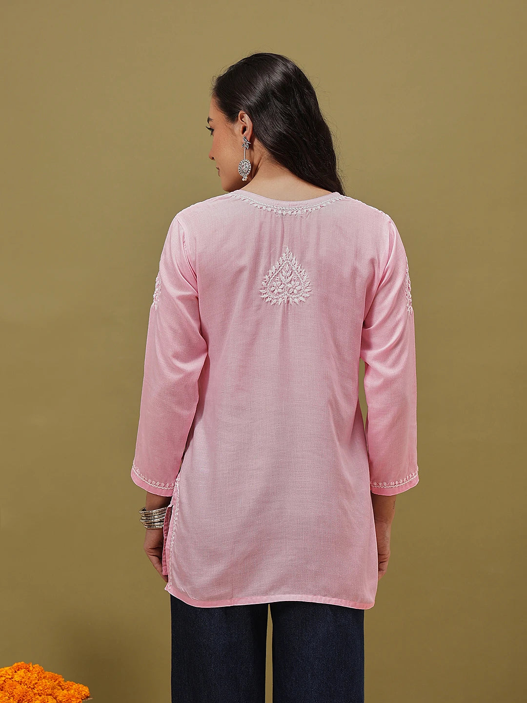 Ada Hand Embroidered Pink Cotton Lucknowi Chikankari Kurti A911345