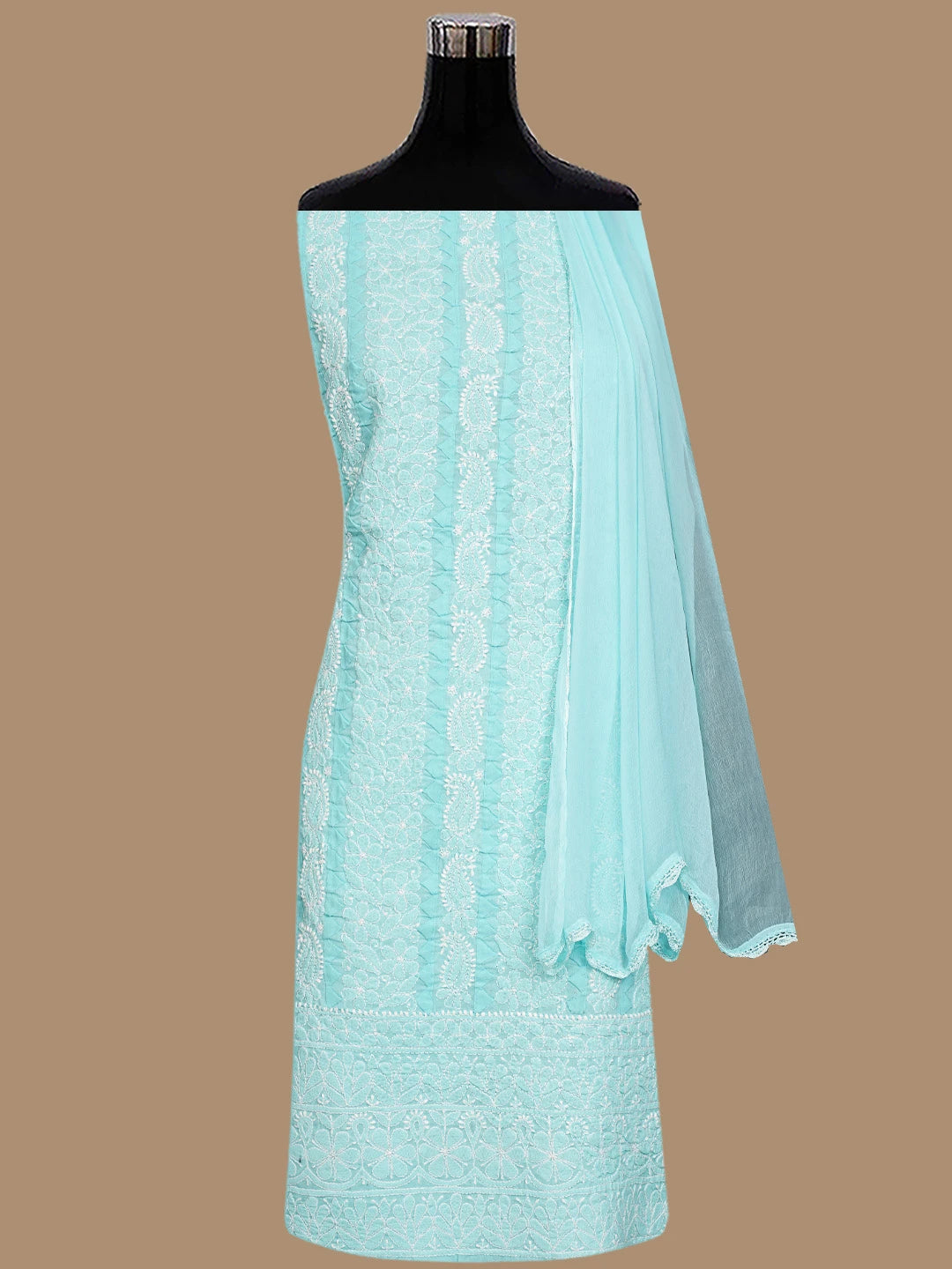 Ada Hand Embroidered Blue Cotton Lucknowi Chikankari Unstitched Suit Piece 01A844700