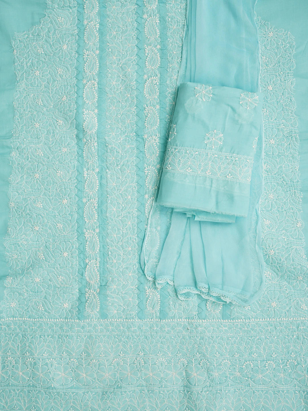 Ada Hand Embroidered Blue Cotton Lucknowi Chikankari Unstitched Suit Piece 01A844700