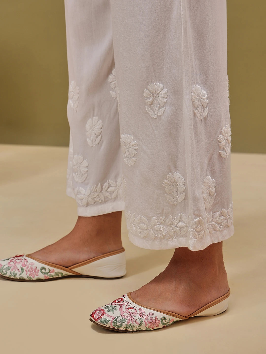 Ada Hand Embroidered White Rayon Lucknowi Chikankari Palazzo A711201