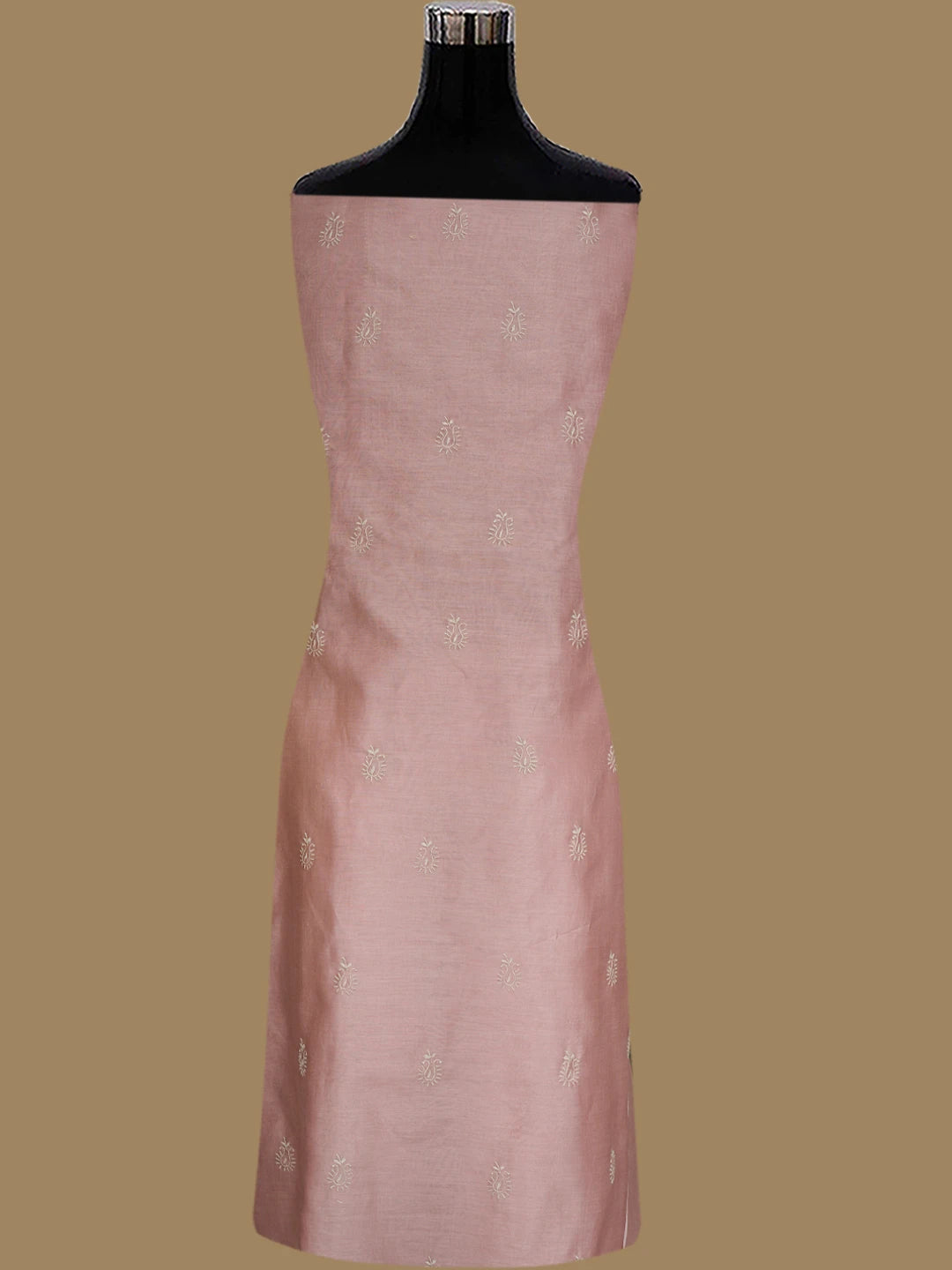 Ada Hand Embroidered Dusty Peach Chanderi Lucknowi Chikankari Unstitched Kurta Piece 01A843831