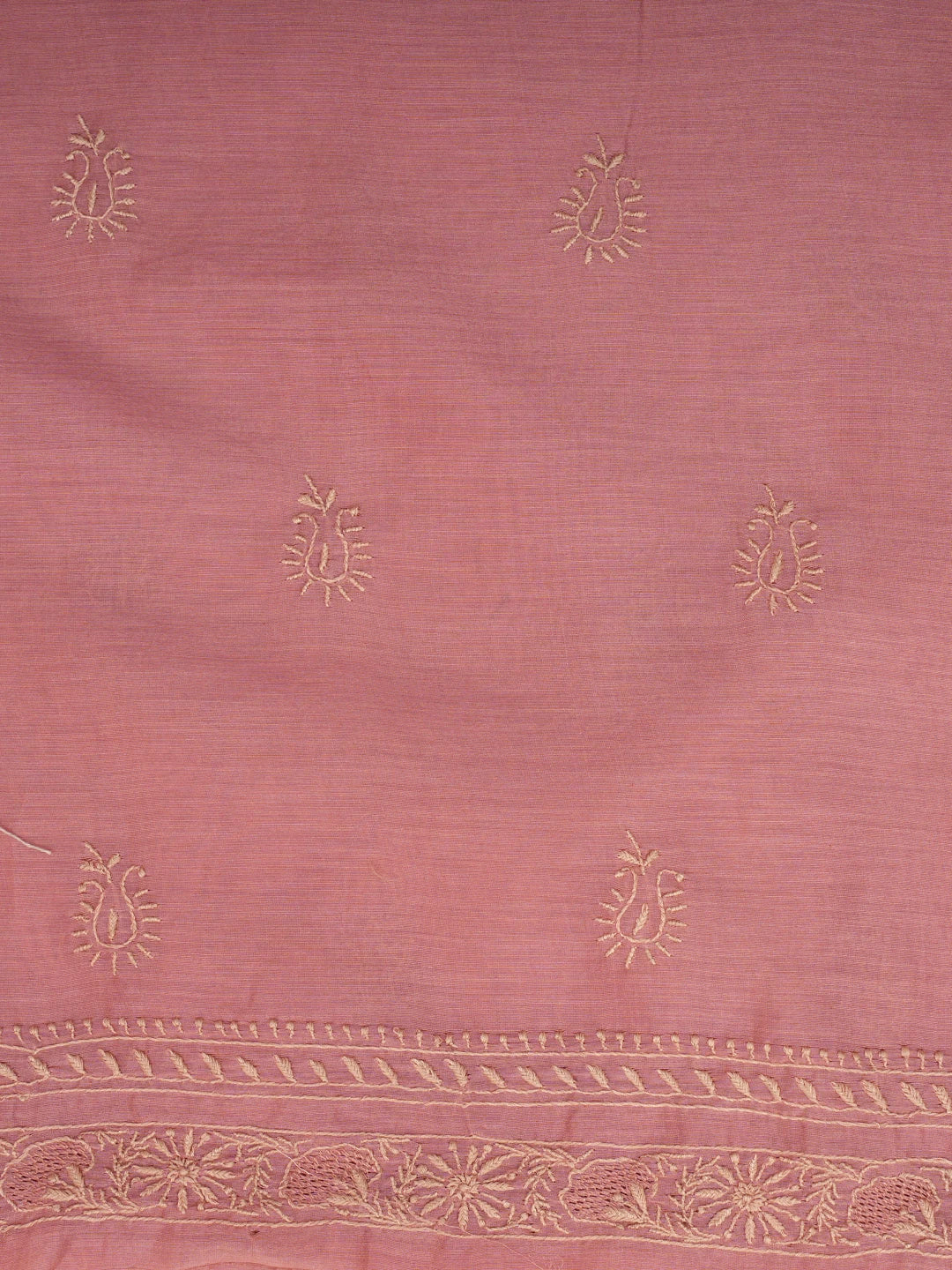 Ada Hand Embroidered Dusty Peach Chanderi Lucknowi Chikankari Unstitched Kurta Piece 01A843831