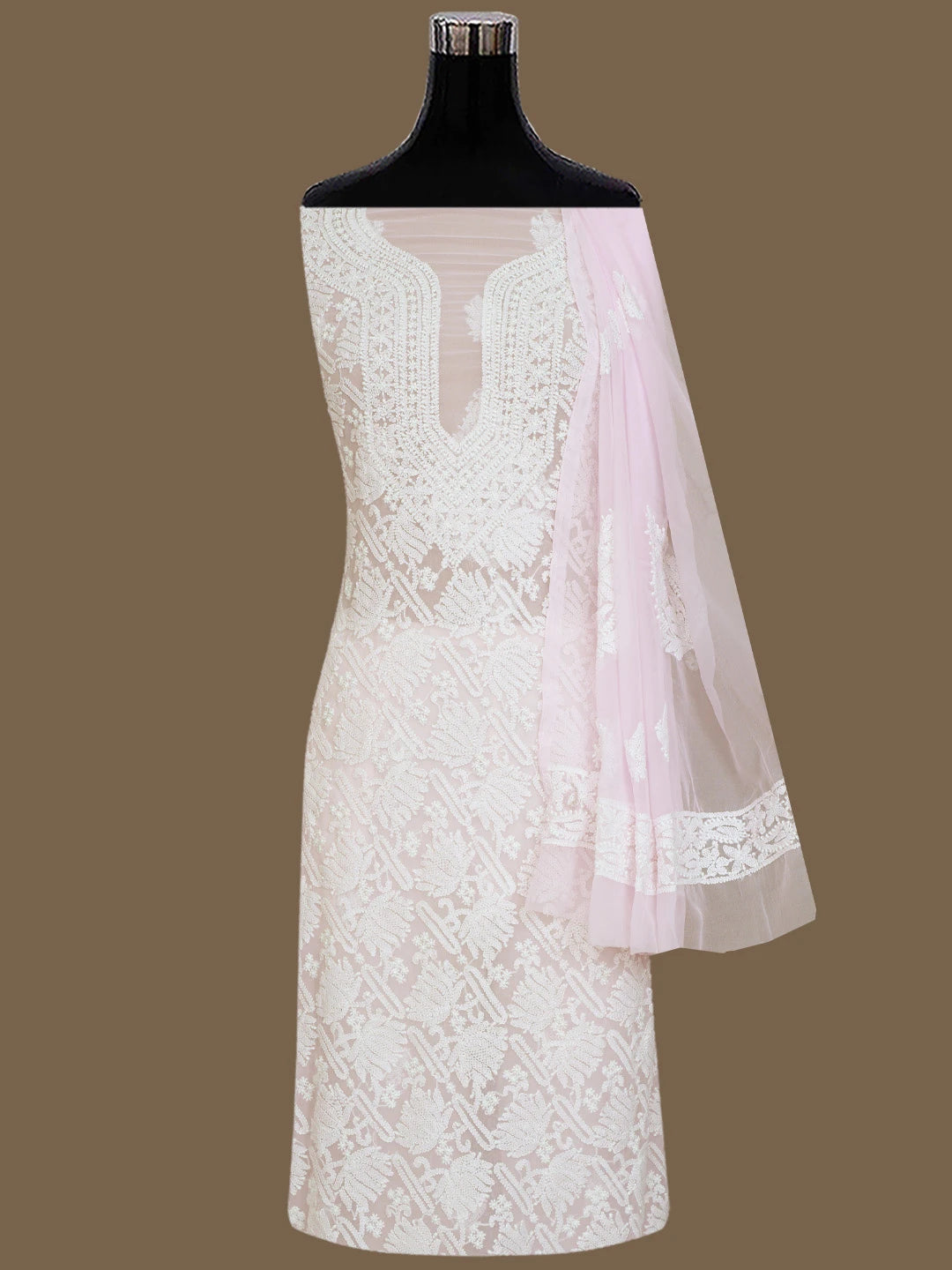 Ada Hand Embroidered Pink Georgette Lucknowi Chikankari Unstitched Suit Piece 01A835654
