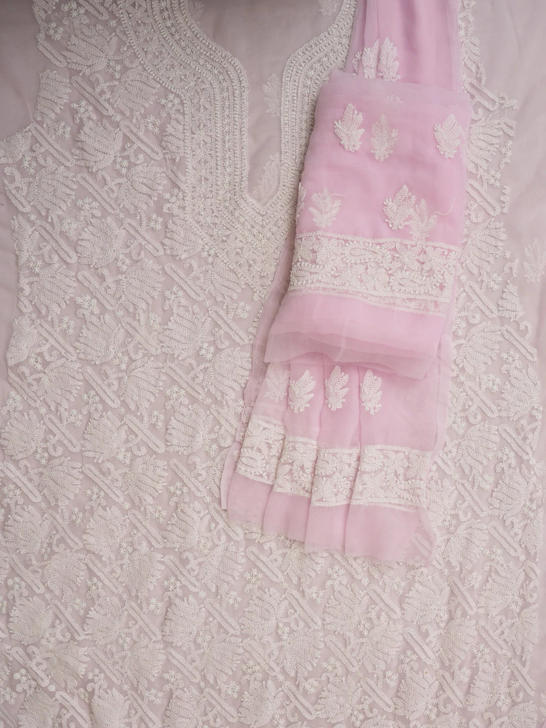 Ada Hand Embroidered Pink Georgette Lucknowi Chikankari Unstitched Suit Piece 01A835654