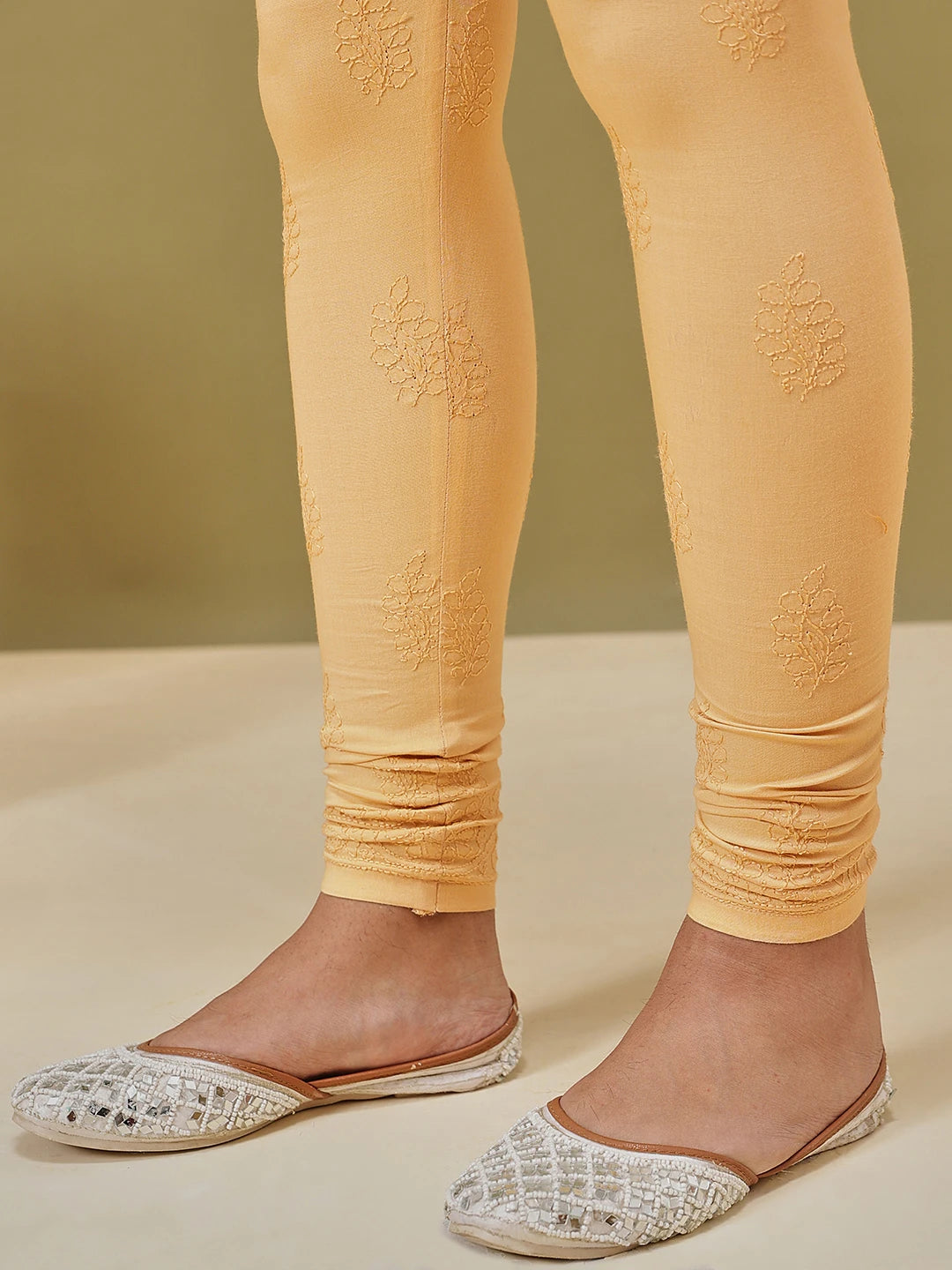 Ada Hand Embroidered Fawn Cotton Lucknowi Chikankari Churidar A359103