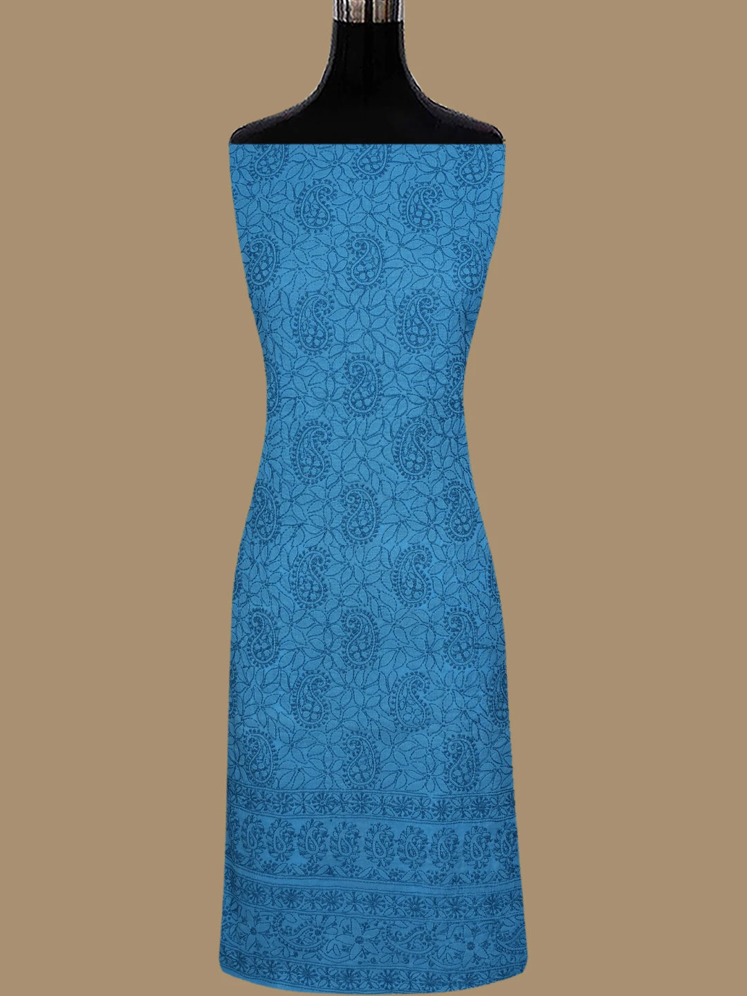 Ada Hand Embroidered Blue Cotton Lucknowi Chikankari Unstitched Kurta Piece 01A844098