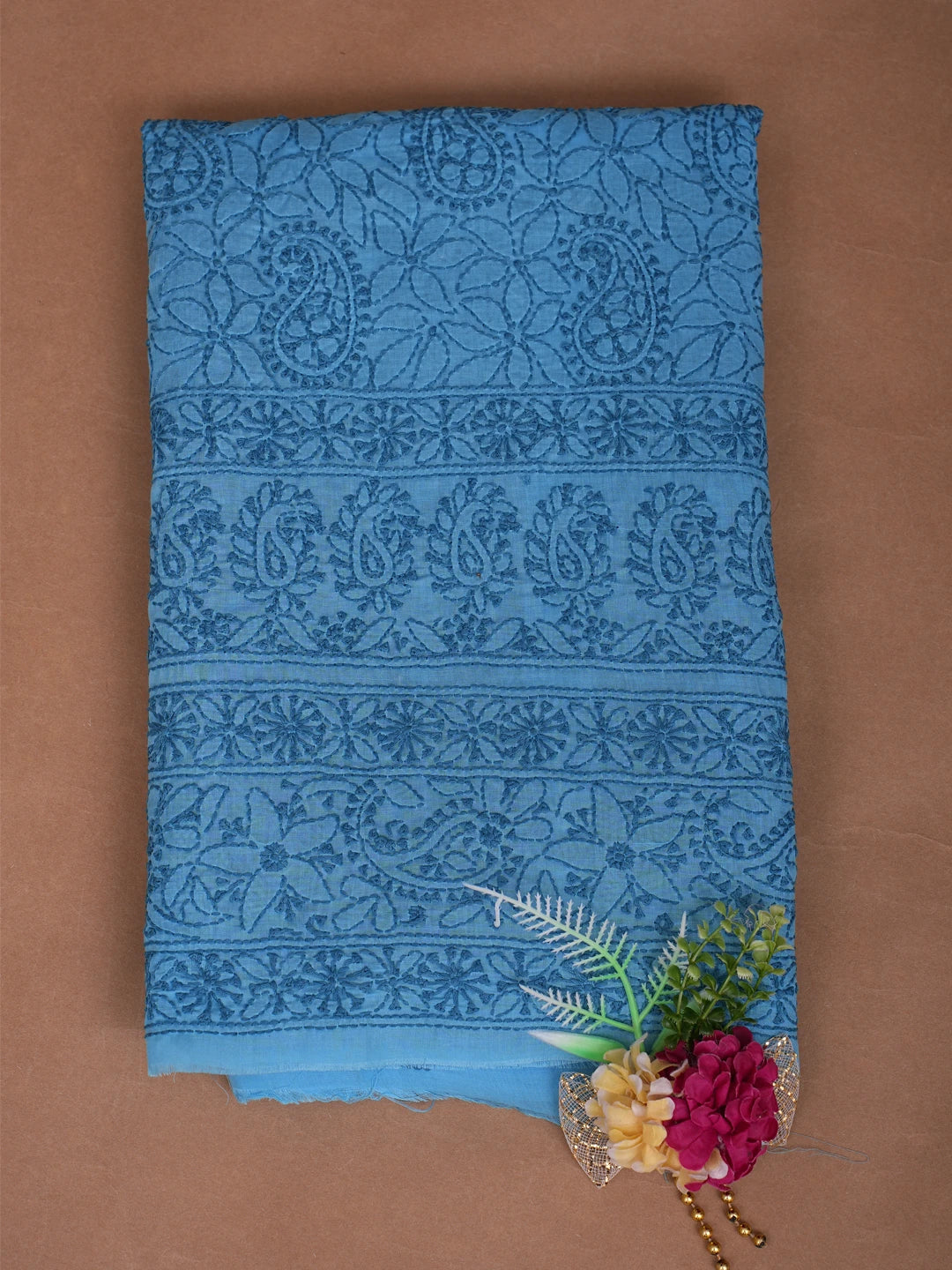 Ada Hand Embroidered Blue Cotton Lucknowi Chikankari Unstitched Kurta Piece 01A844098