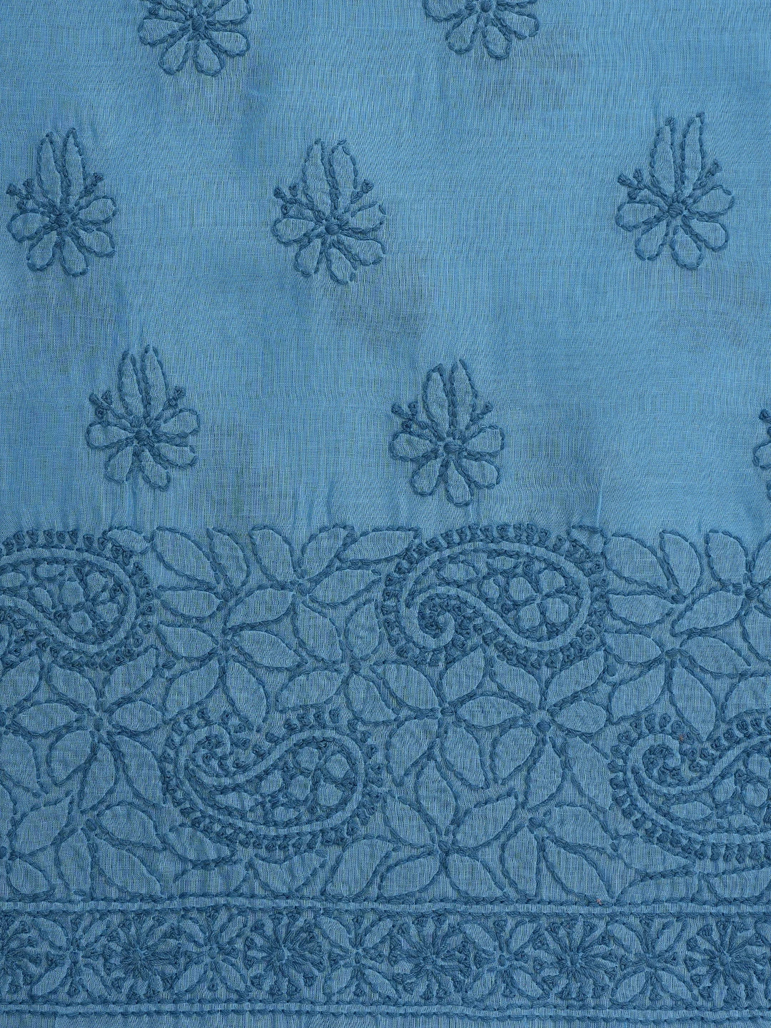 Ada Hand Embroidered Blue Cotton Lucknowi Chikankari Unstitched Kurta Piece 01A844098