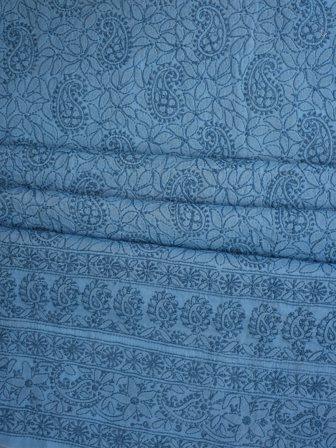 Ada Hand Embroidered Blue Cotton Lucknowi Chikankari Unstitched Kurta Piece 01A844098
