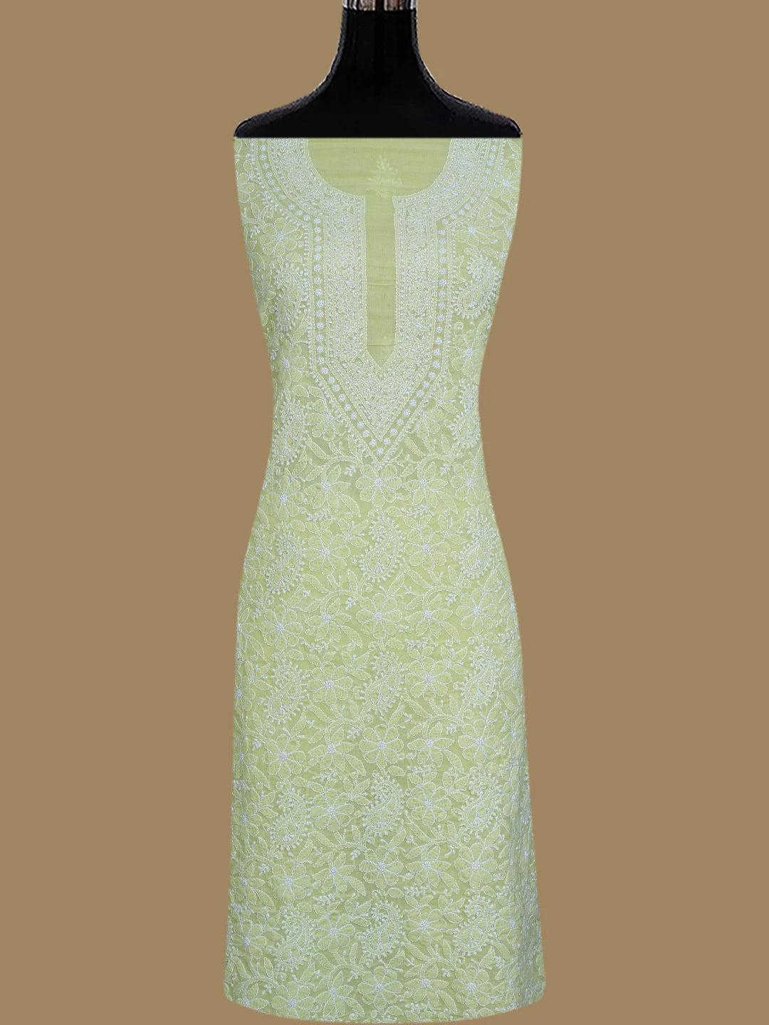 Ada Hand Embroidered Green Cotton Lucknowi Chikankari Unstitched Kurta Piece 01A844095