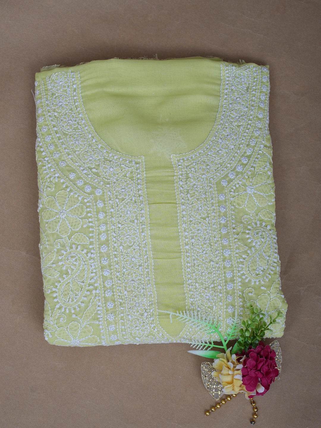 Ada Hand Embroidered Green Cotton Lucknowi Chikankari Unstitched Kurta Piece 01A844095
