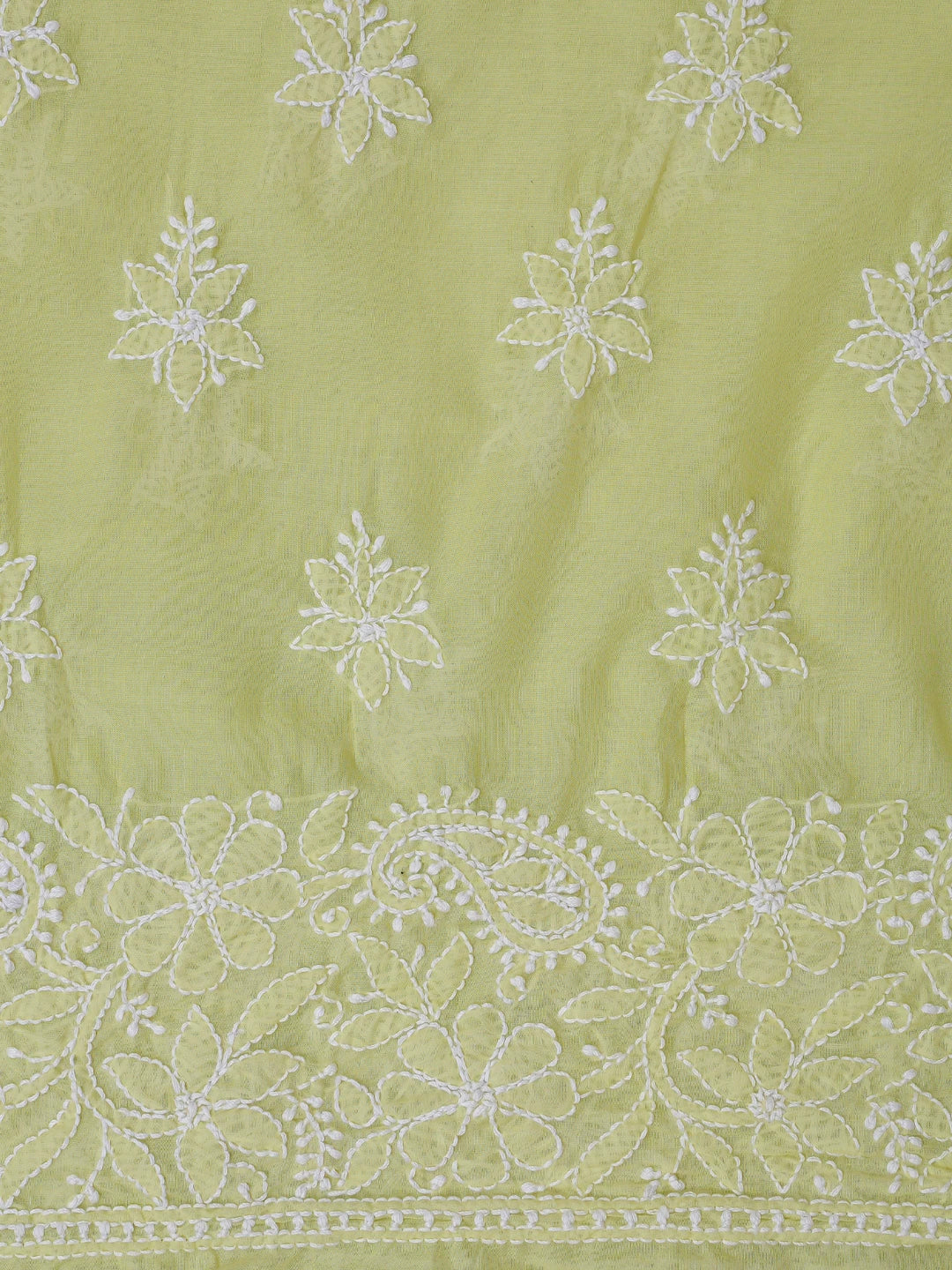 Ada Hand Embroidered Green Cotton Lucknowi Chikankari Unstitched Kurta Piece 01A844095