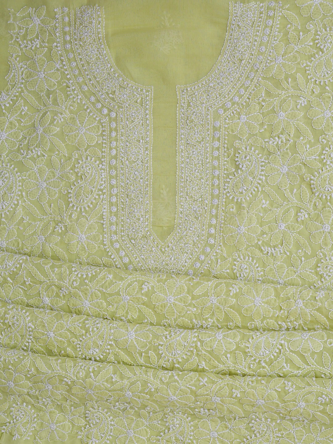 Ada Hand Embroidered Green Cotton Lucknowi Chikankari Unstitched Kurta Piece 01A844095