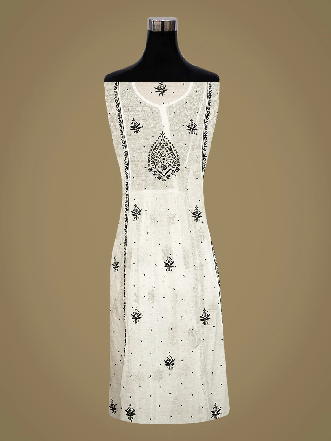 Ada Hand Embroidered White Chanderi Lucknowi Chikankari Semi-Stitched Kurta Dupatta Set With Pearl Work 01A809066