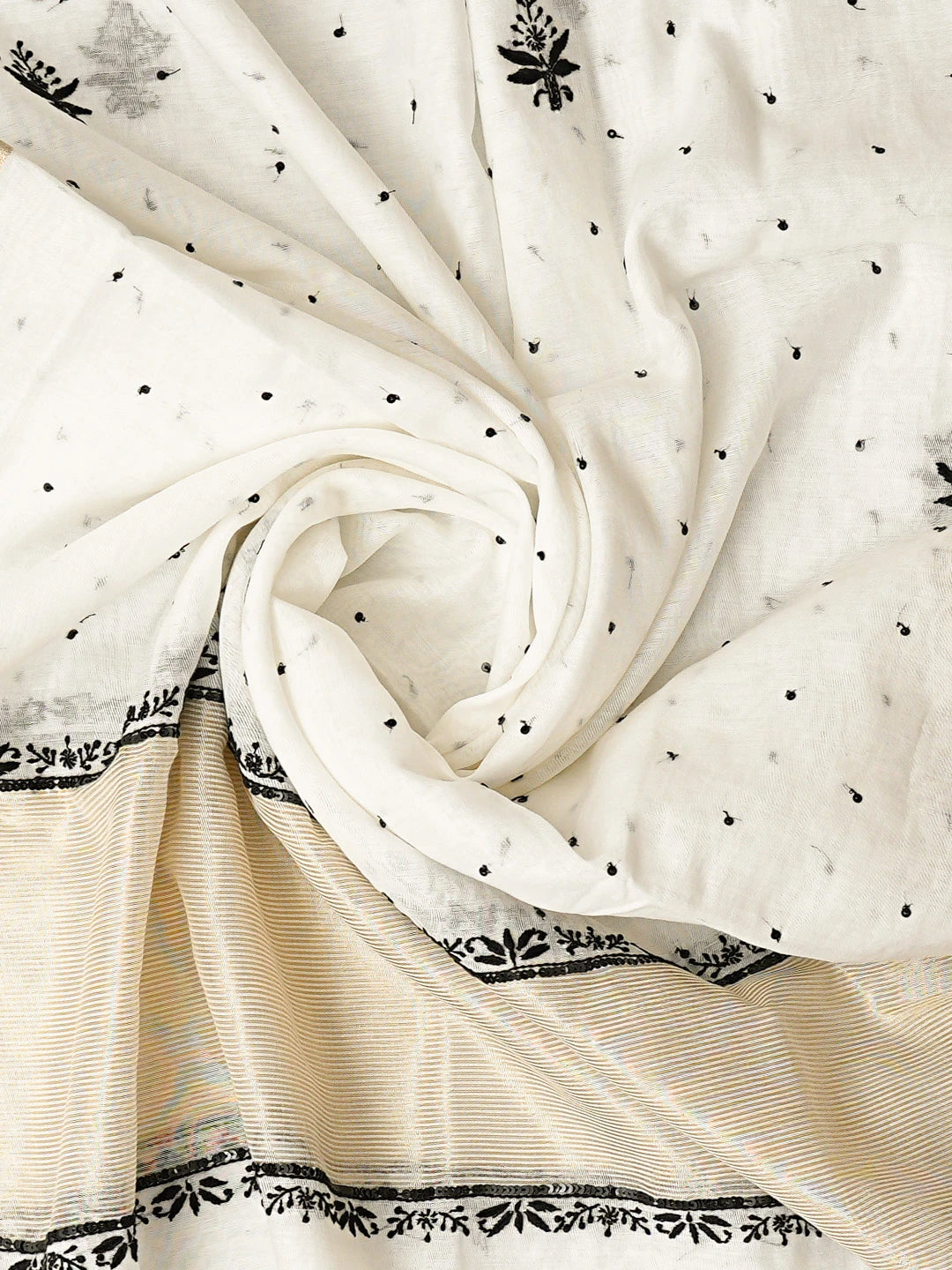 Ada Hand Embroidered White Chanderi Lucknowi Chikankari Semi-Stitched Kurta Dupatta Set With Pearl Work 01A809066