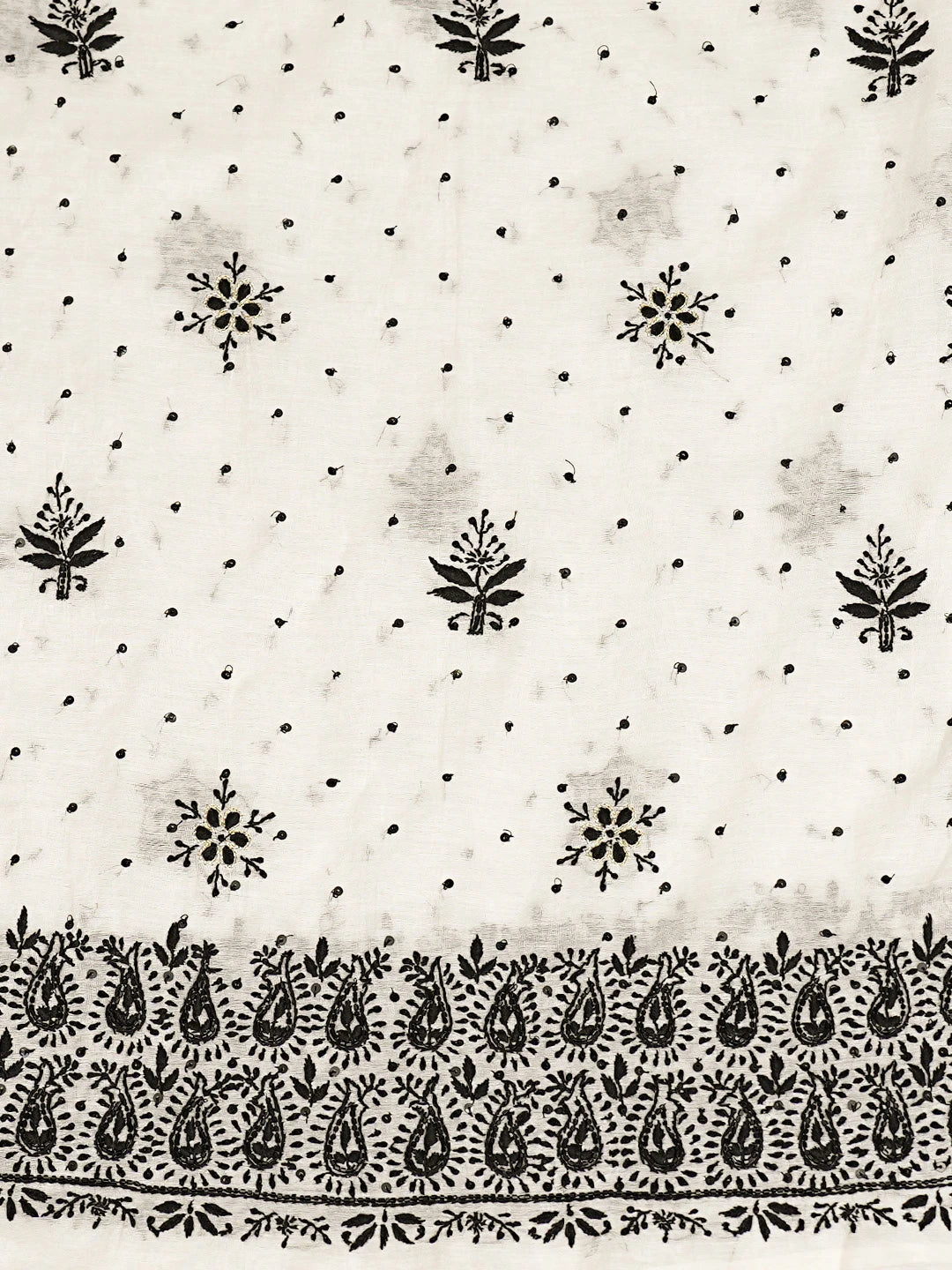 Ada Hand Embroidered White Chanderi Lucknowi Chikankari Semi-Stitched Kurta Dupatta Set With Pearl Work 01A809066
