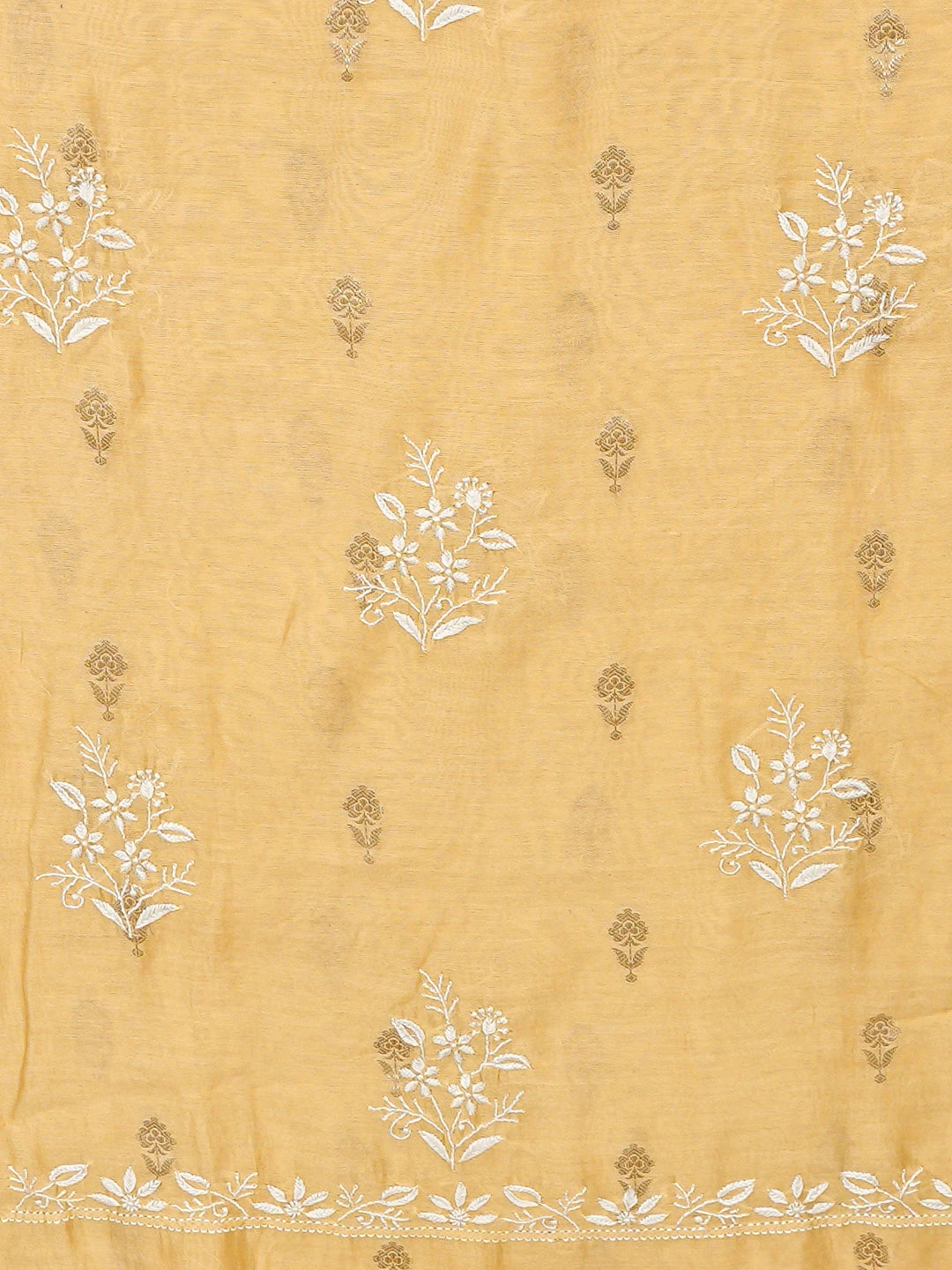 Ada Hand Embroidered Beige Chanderi Lucknowi Chikankari Unstitched Kurta Dupatta Set 01A843841