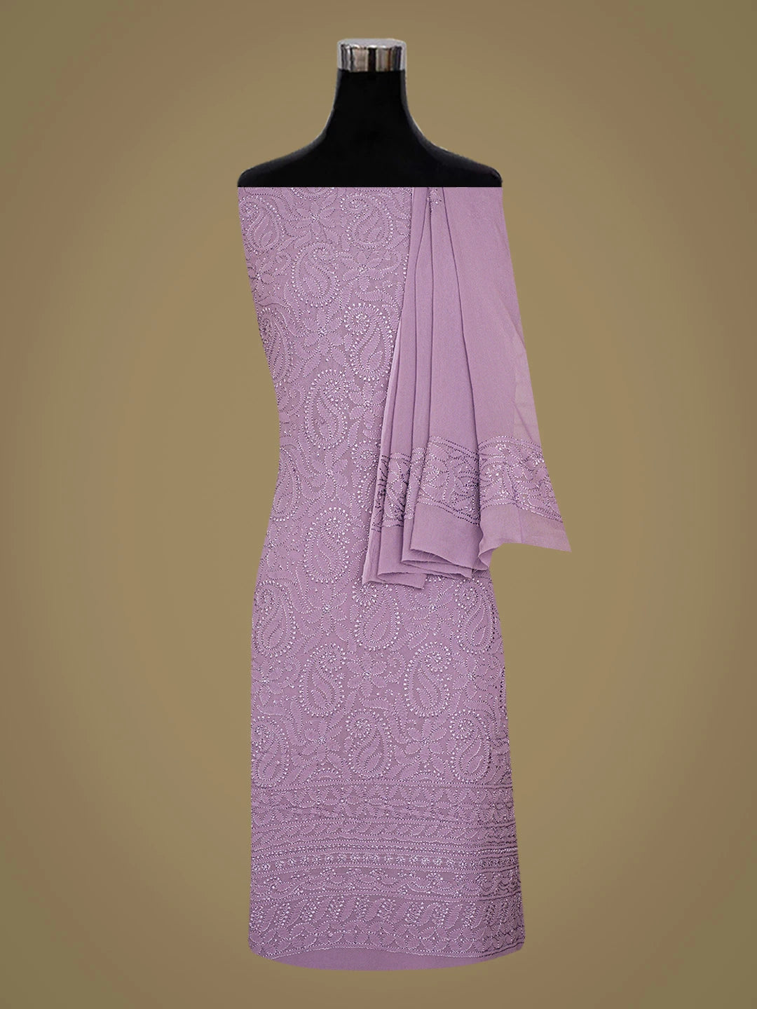 Ada Hand Embroidered Chinese Violet Viscose Georgette Lucknowi Chikankari Unstitched Kurta Dupatta Set 01A809948